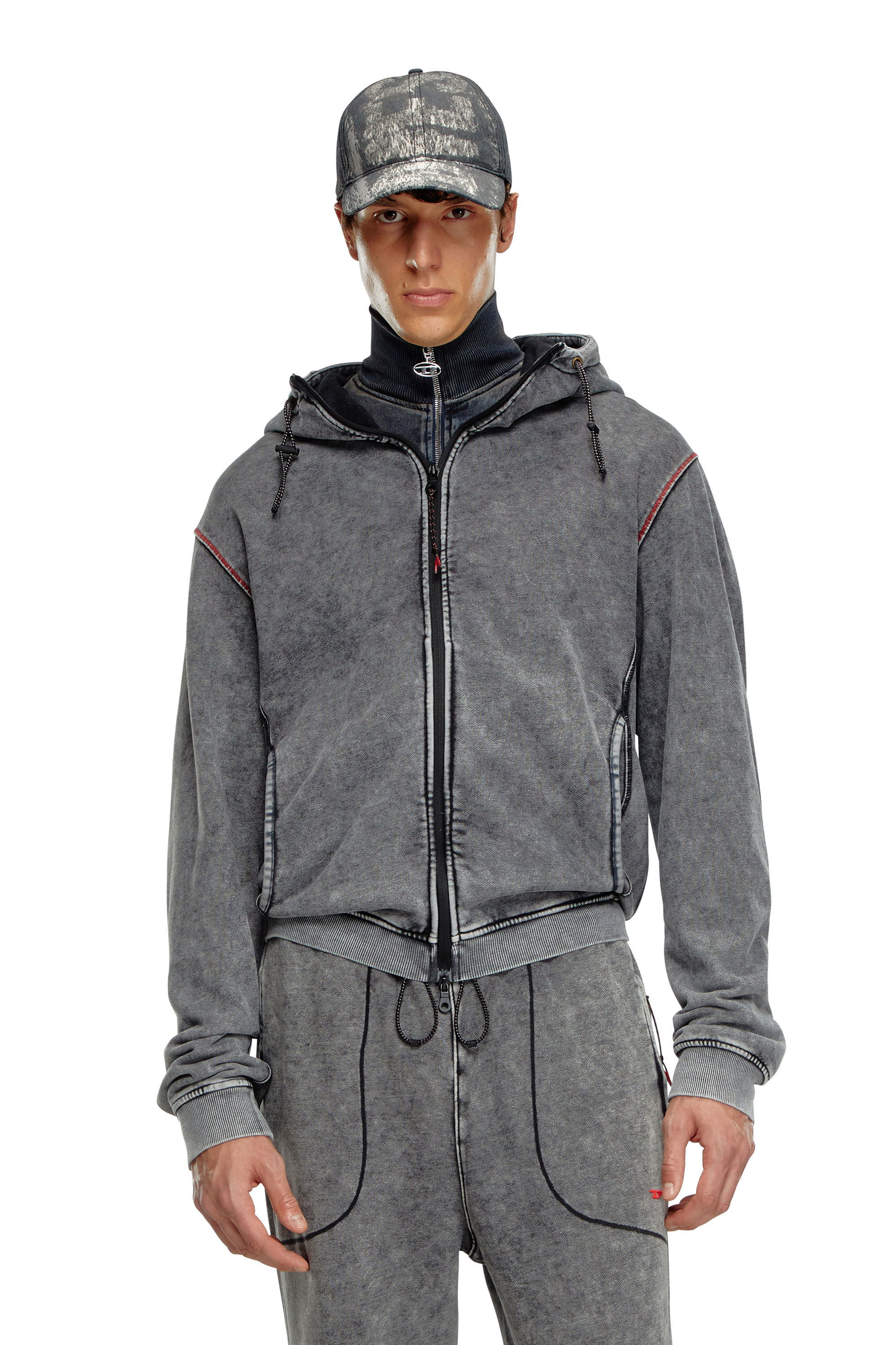 Diesel - AMST-TRANE-HT48, Sudadera desteñida con capucha con cremallera trasera Hombre in Gris - 3