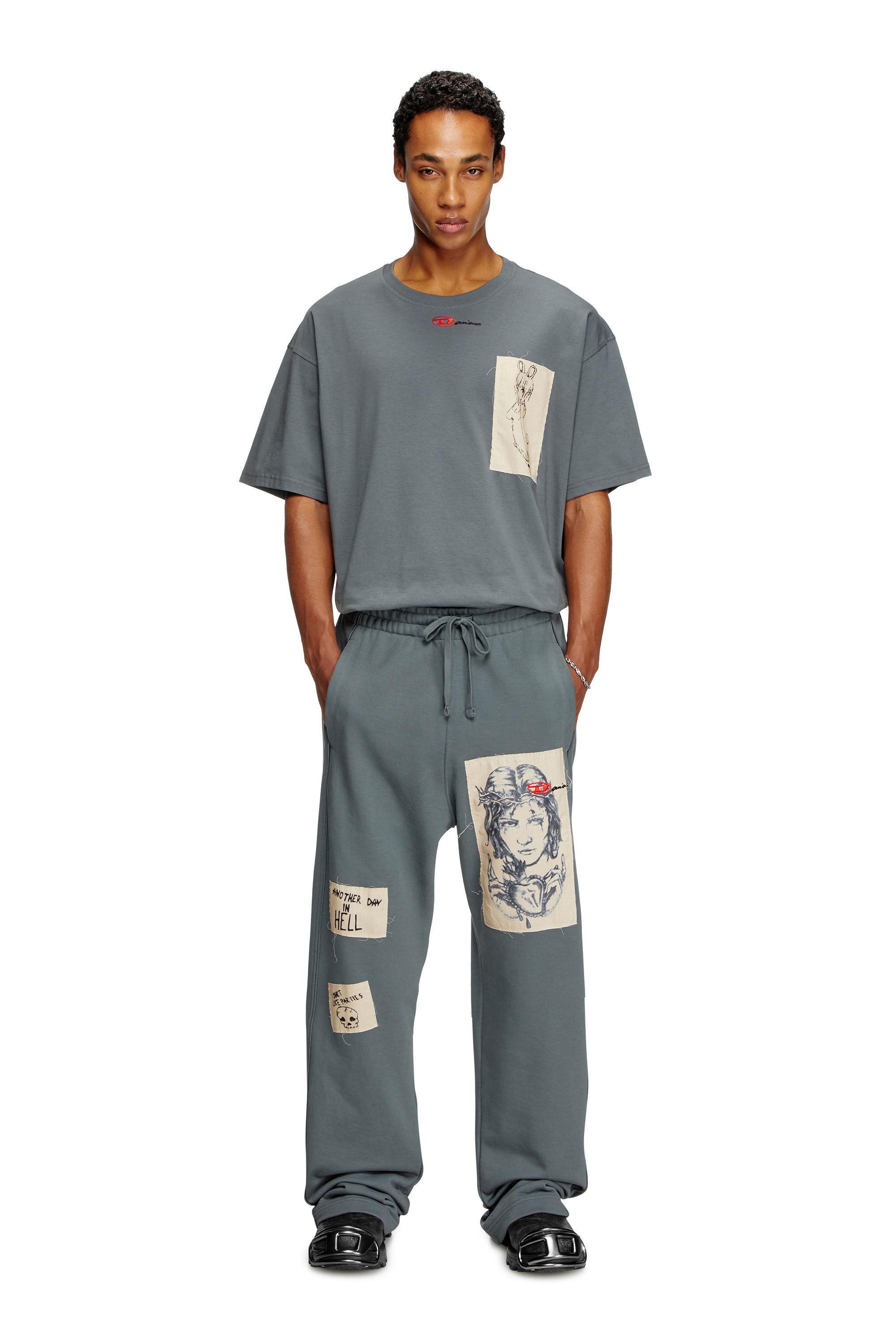 Diesel - P-MARTYANS-DD, Pantalones deportivos con parches de tatuaje Unisex in Gris - 1