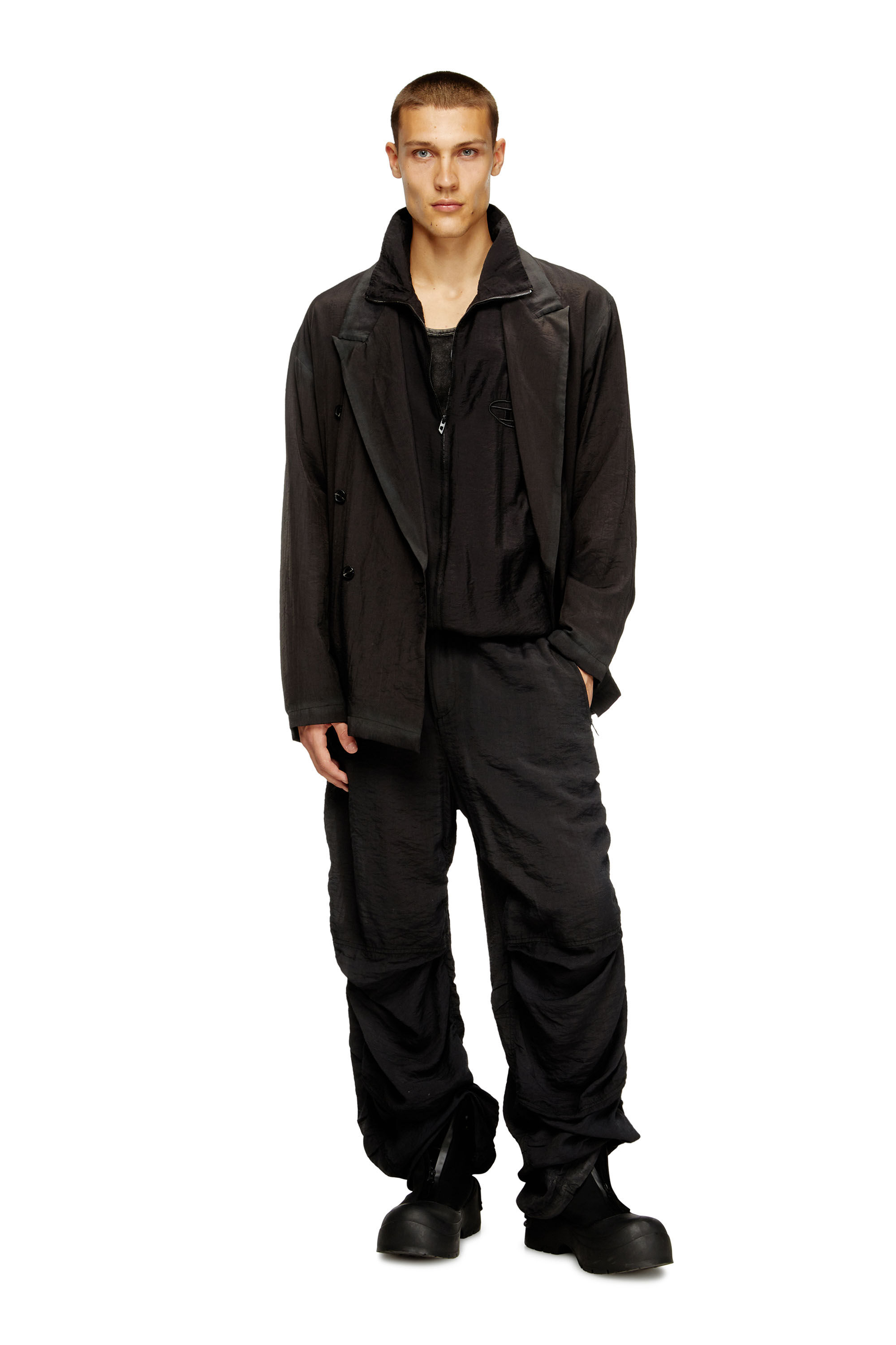 Diesel - J-KEYSERY, Blazer de doble botonadura en tejido arrugado Hombre in Gris - 1