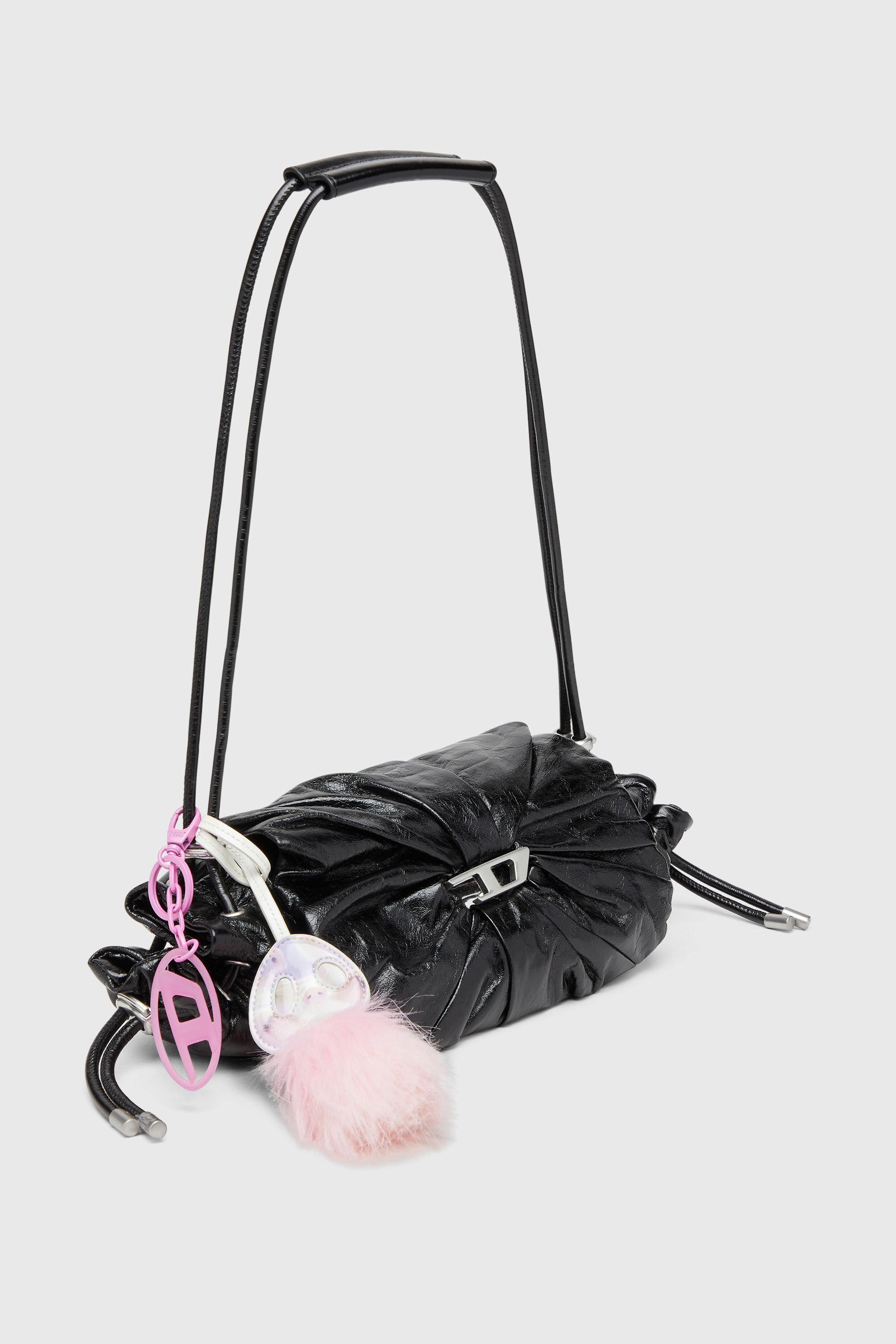 Diesel - SCRUNCH-D SHOULDER S, Scrunch-D-Bolso de hombro peque&ntilde;o de cuero arrugado Mujer in Negro - 7