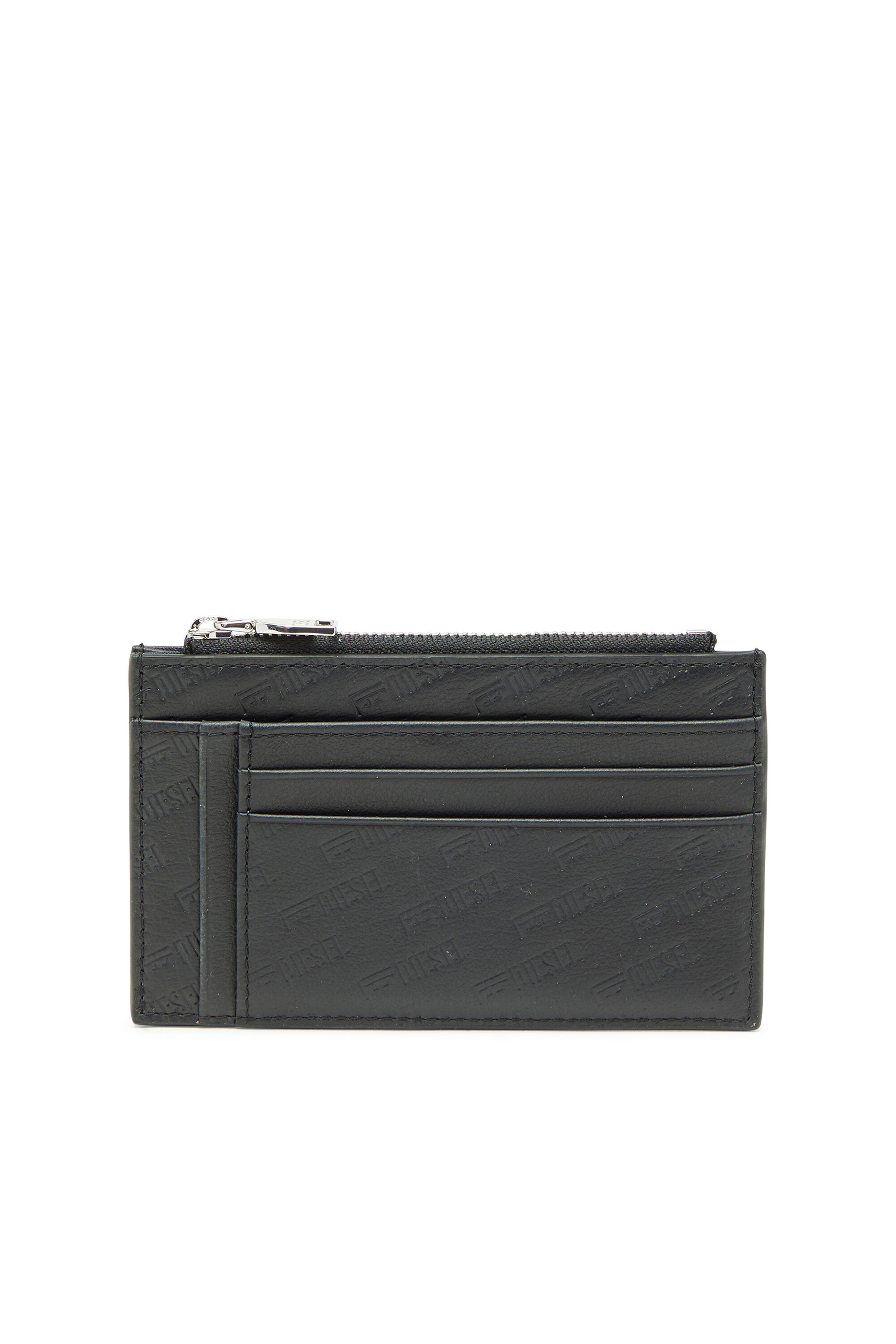 Diesel - MONOGRAM CARD CASE VI, Tarjetero de piel repujada con bolsillo con cremallera Hombre in Negro - 1
