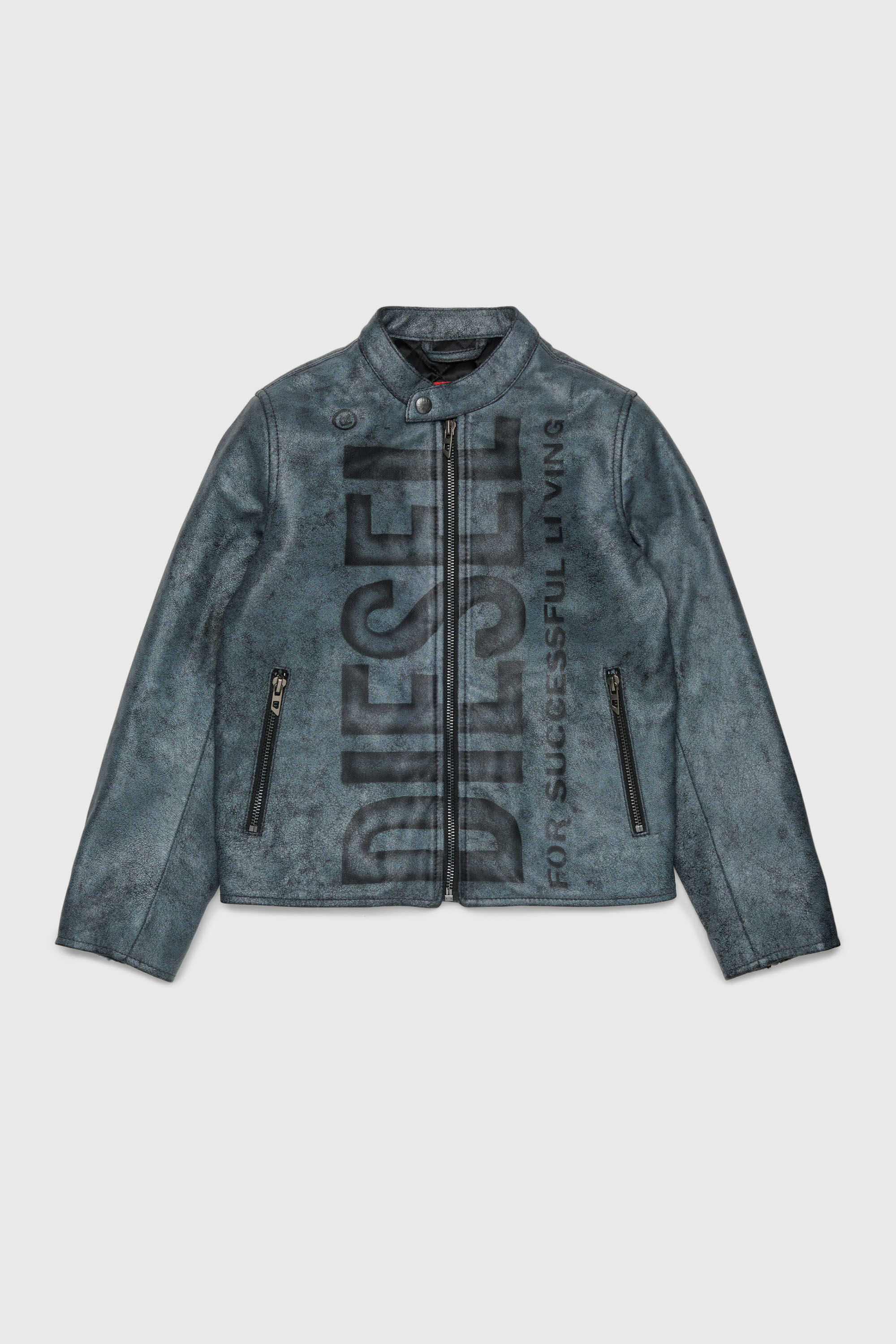 Diesel - JLEVERT, Chaqueta biker de piel con maxi logo Hombre in Negro - 1