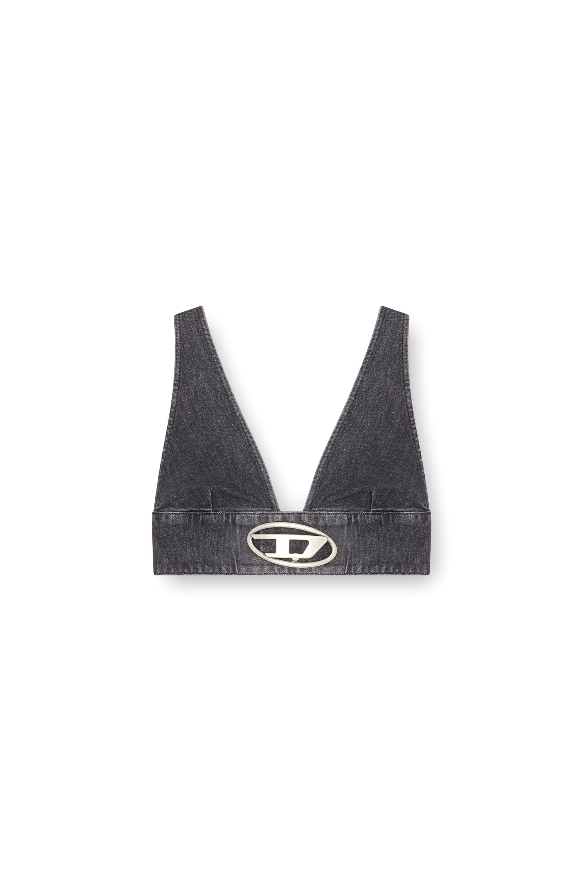 Diesel - DE-ELLY-S, Mujer Sujetador top en denim con placa Oval D in Negro - Image 2