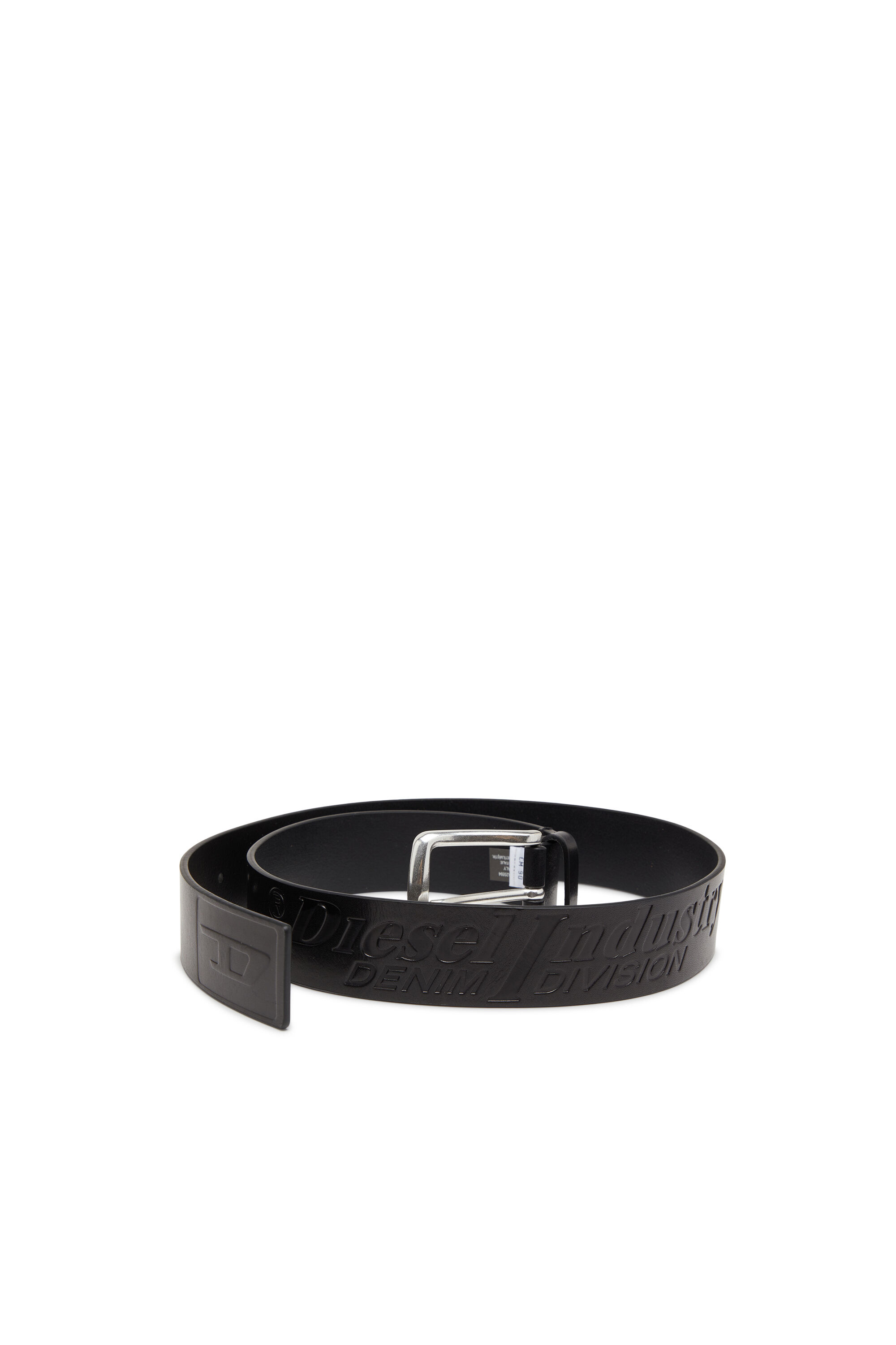Diesel - B-FLAG-D EMBOSSED, Cinturón de cuero de 4 cm con logo grabado Hombre in Negro - 3