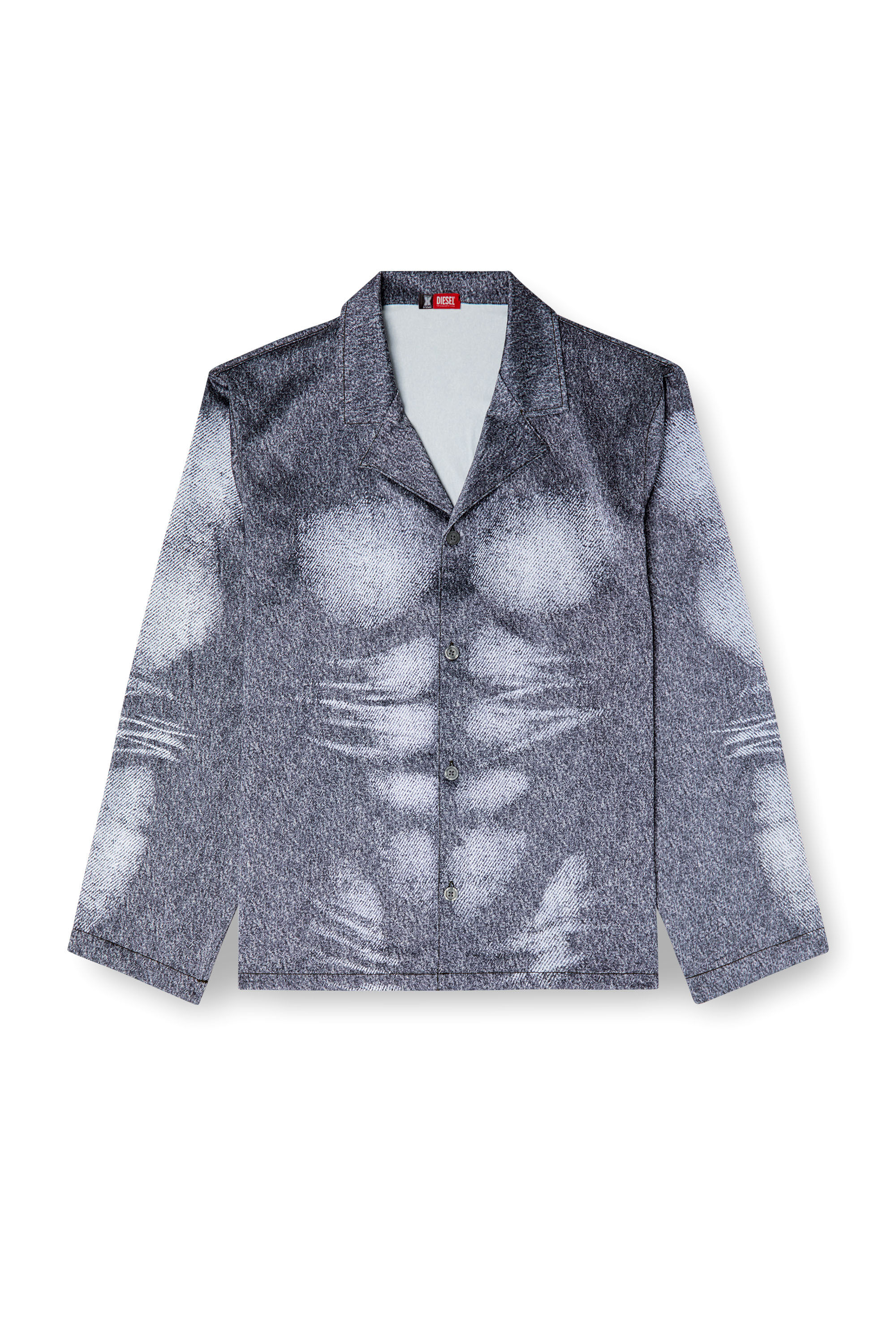 Diesel - STAINS-AND-TROMPE-SLEEP-TOP, Camisa para dormir de satén con look denim Hombre in Gris - 2