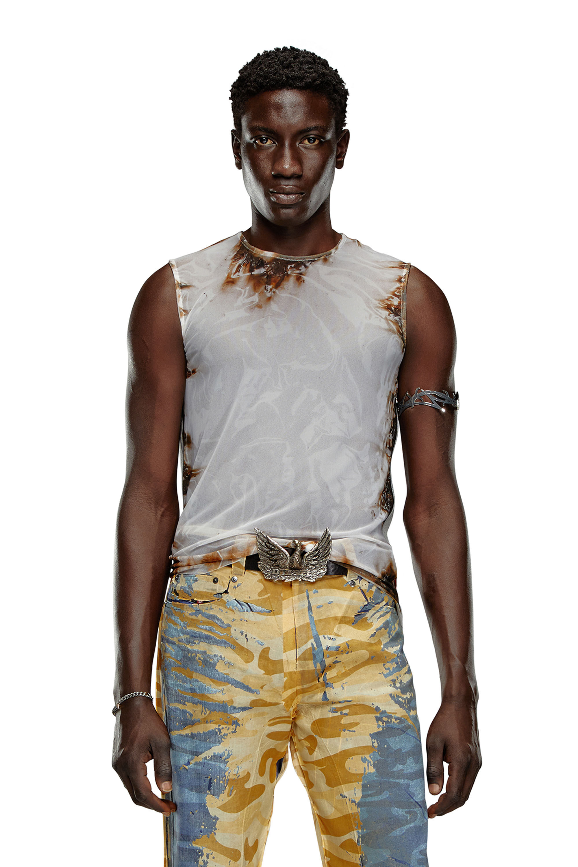 Diesel - T-BISCO-BURN-ART, Top de tul con estampado de plástico en llamas Hombre in Multicolor - 3