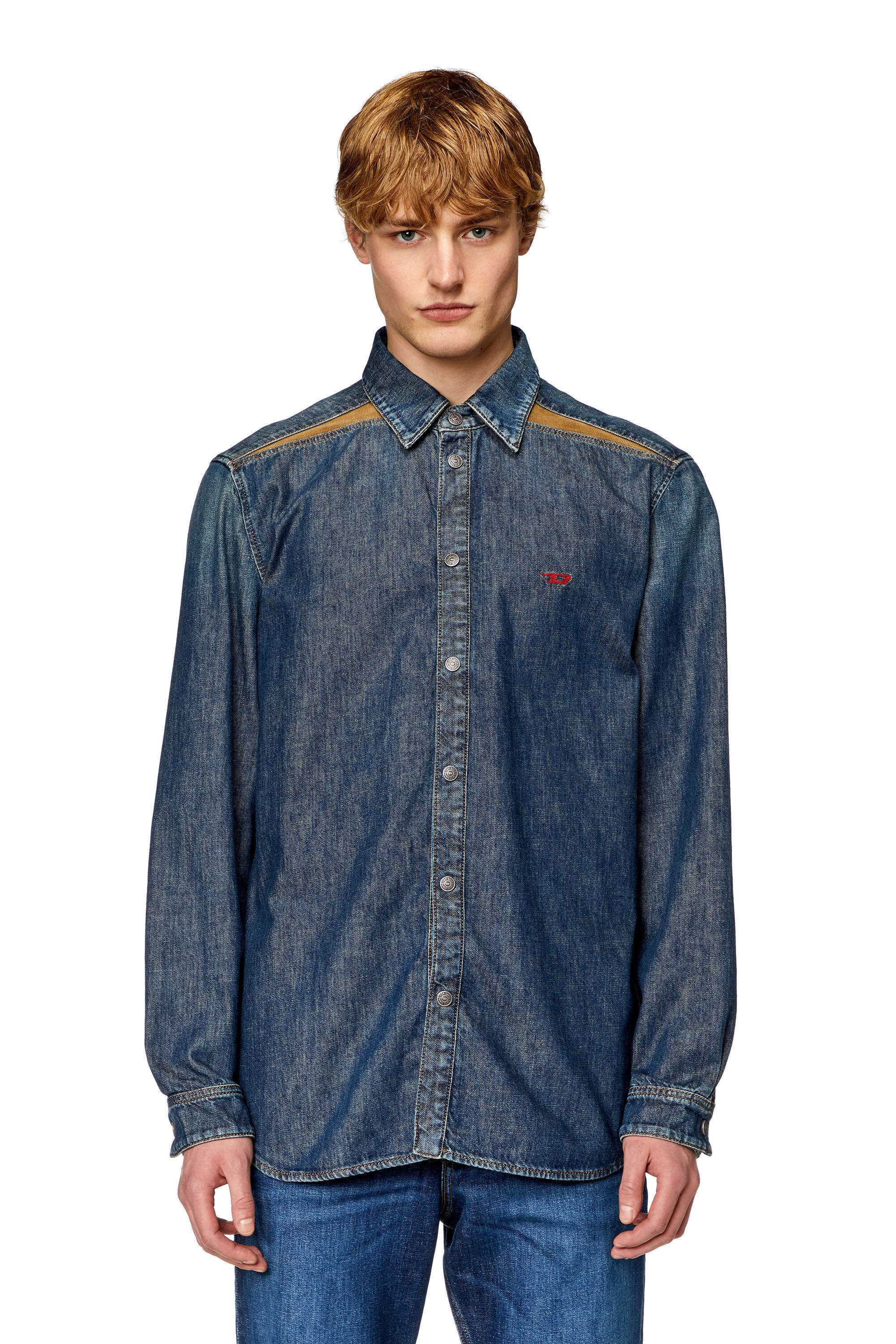 Diesel - D-SIMPLY-RS-D, Camisa de denim con paneles en contraste Hombre in Azul marino - 2