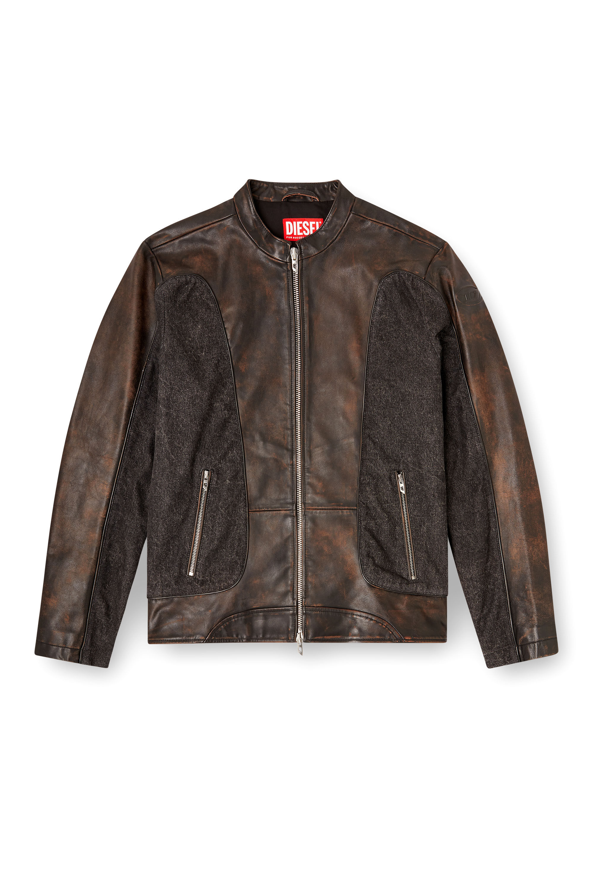 Diesel - L-KRILL-DNM, Chaqueta de motorista canalizada en cuero y denim Hombre in ToBeDefined - 2
