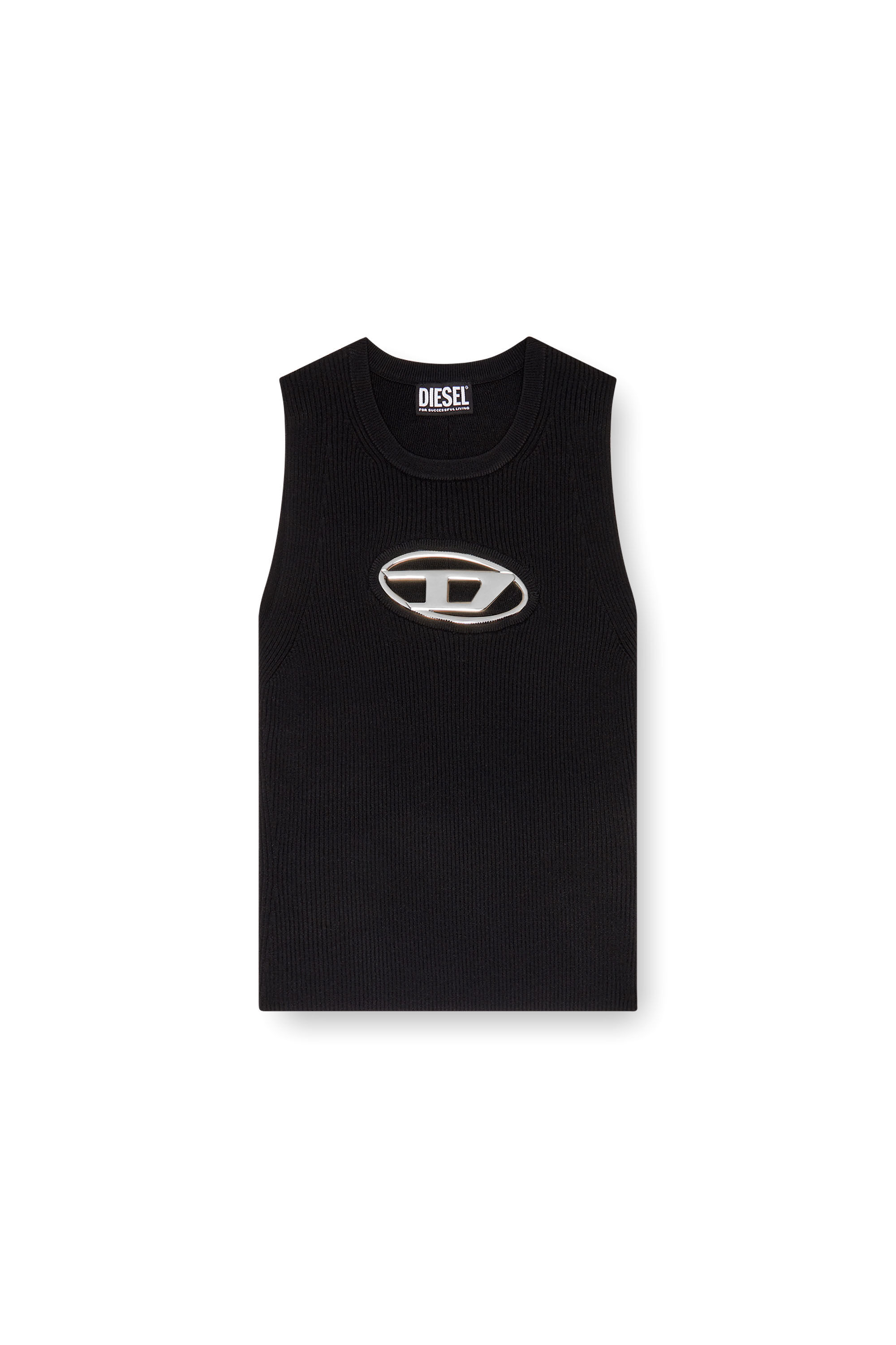 ☆2950 DIESEL ニット M-ONERVA-TOP M-ONERVA-TOP Woman: Cut-out knit tank top, D logo plaque