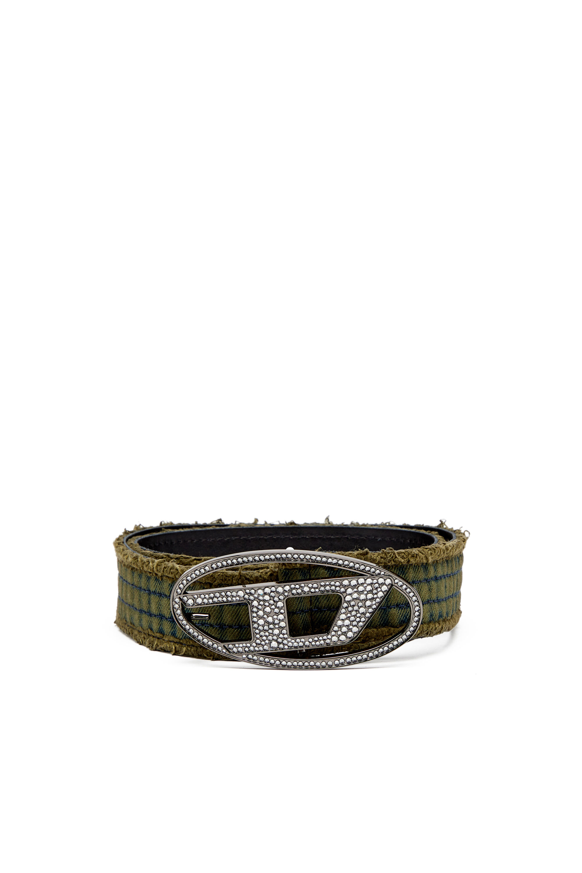 Diesel - B-1DR STRASS, Cinturón denim y de piel con hebilla de cristal Mujer in Verde - 1