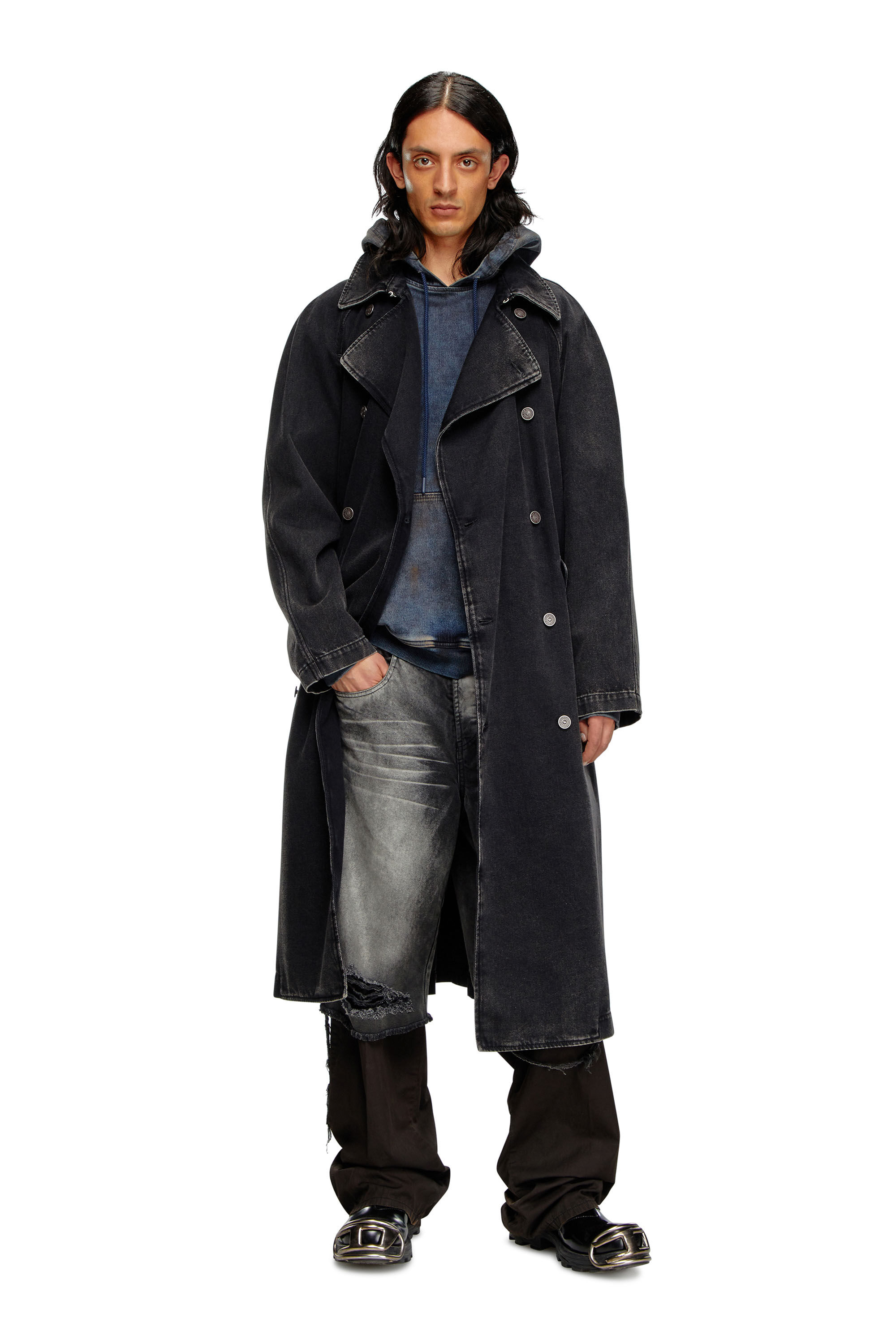 Trenca de hombre en denim lavado limpio Negro Diesel