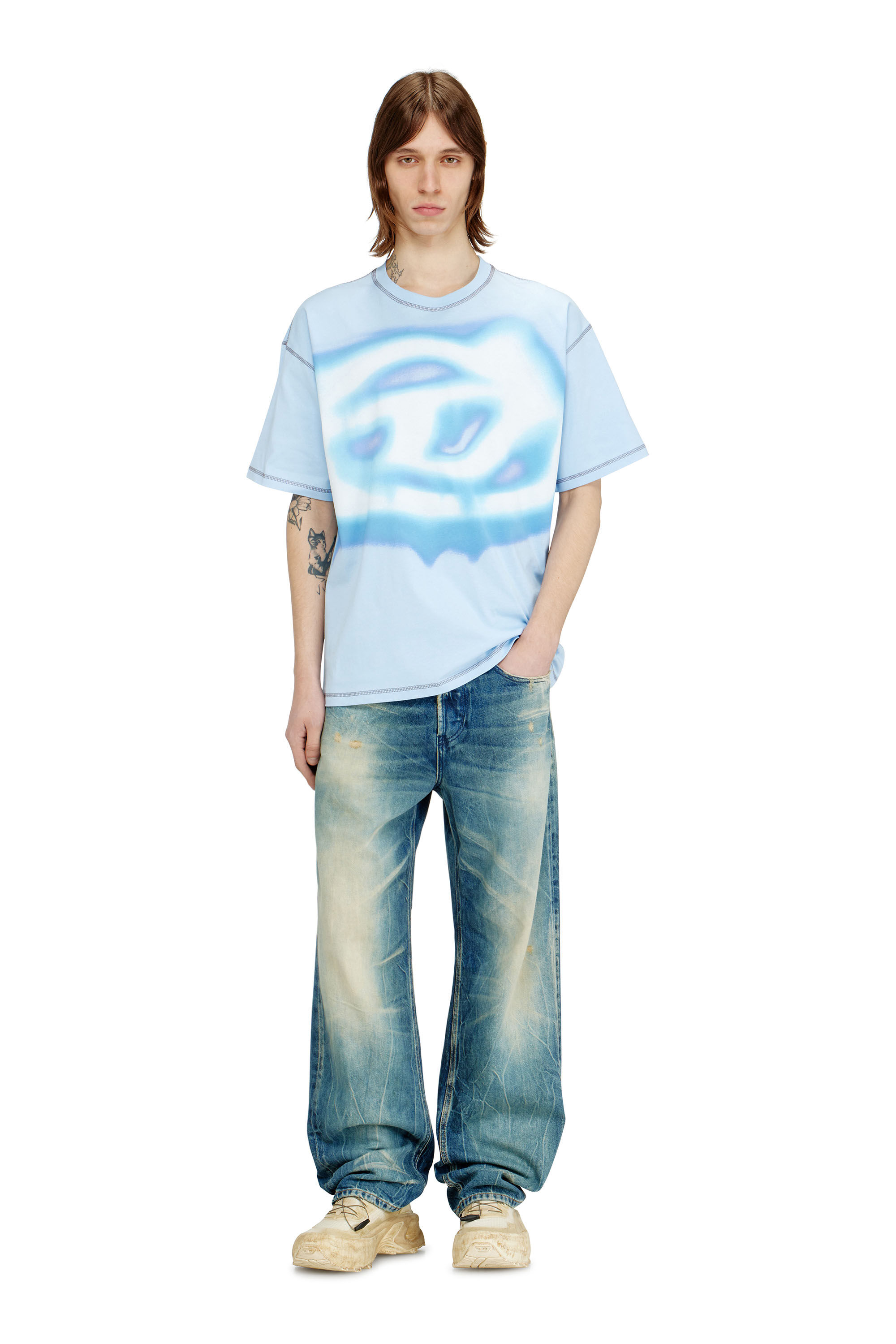 Diesel - T-BOXT-V11, Camiseta relajada con estampado efecto agua Hombre in Azul marino - 1