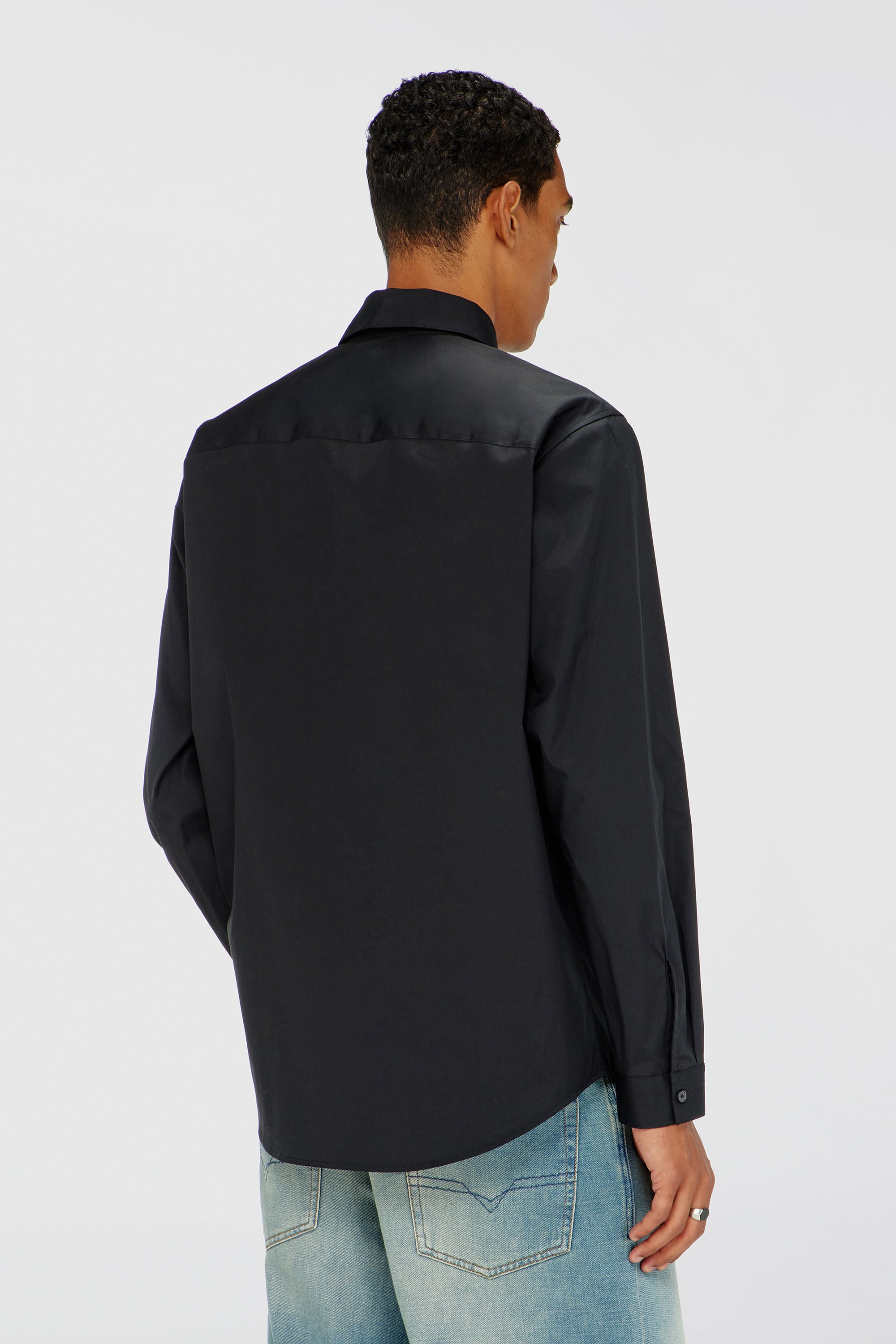 Diesel - S-SIMPLY-GSBH, Camisa de popelina el&aacute;stica con bordado Hombre in Negro - 4