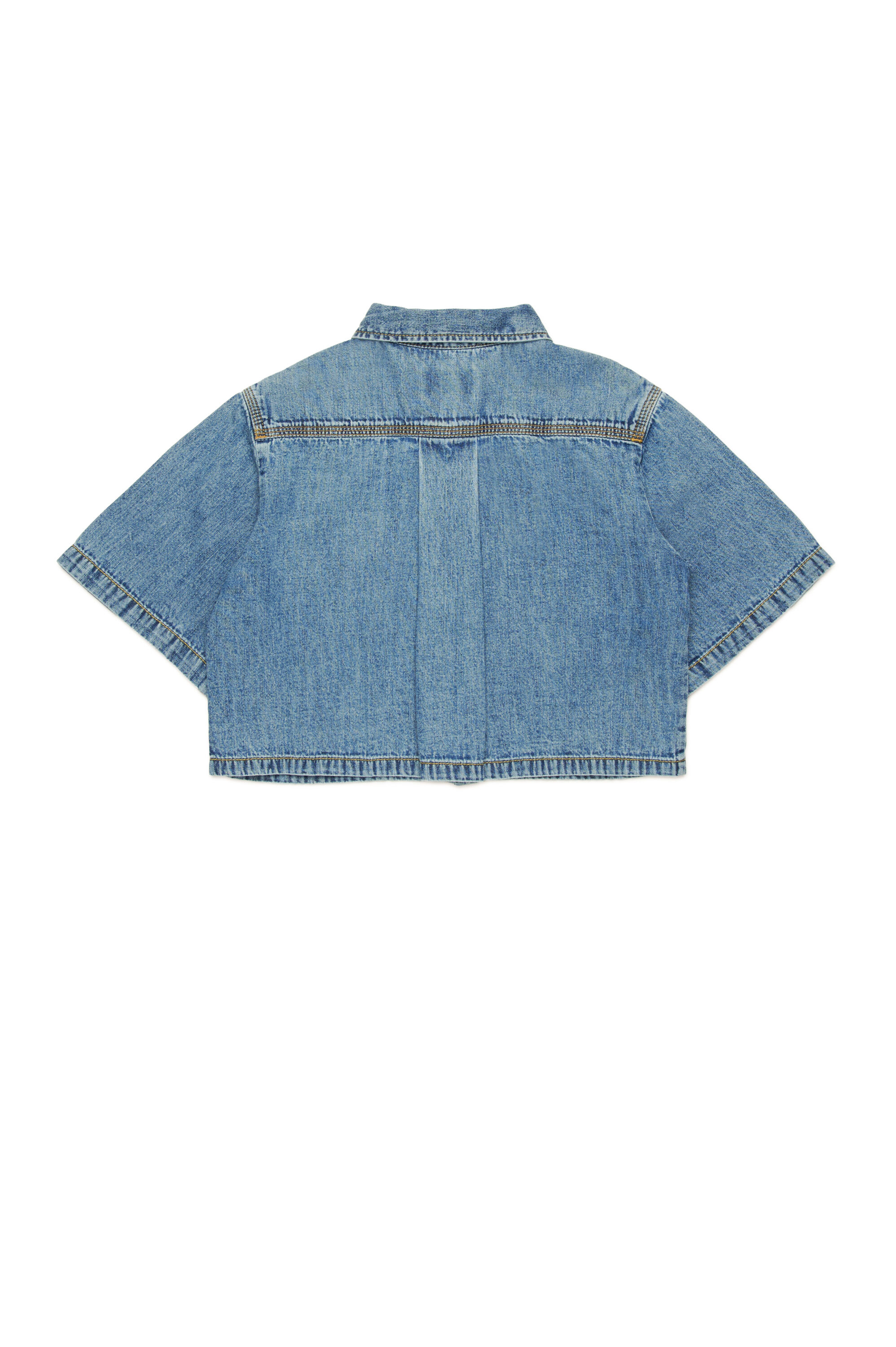 Diesel - CINNIX, Camisa recortada de denim con cuello con logotipo Mujer in Azul marino - 2