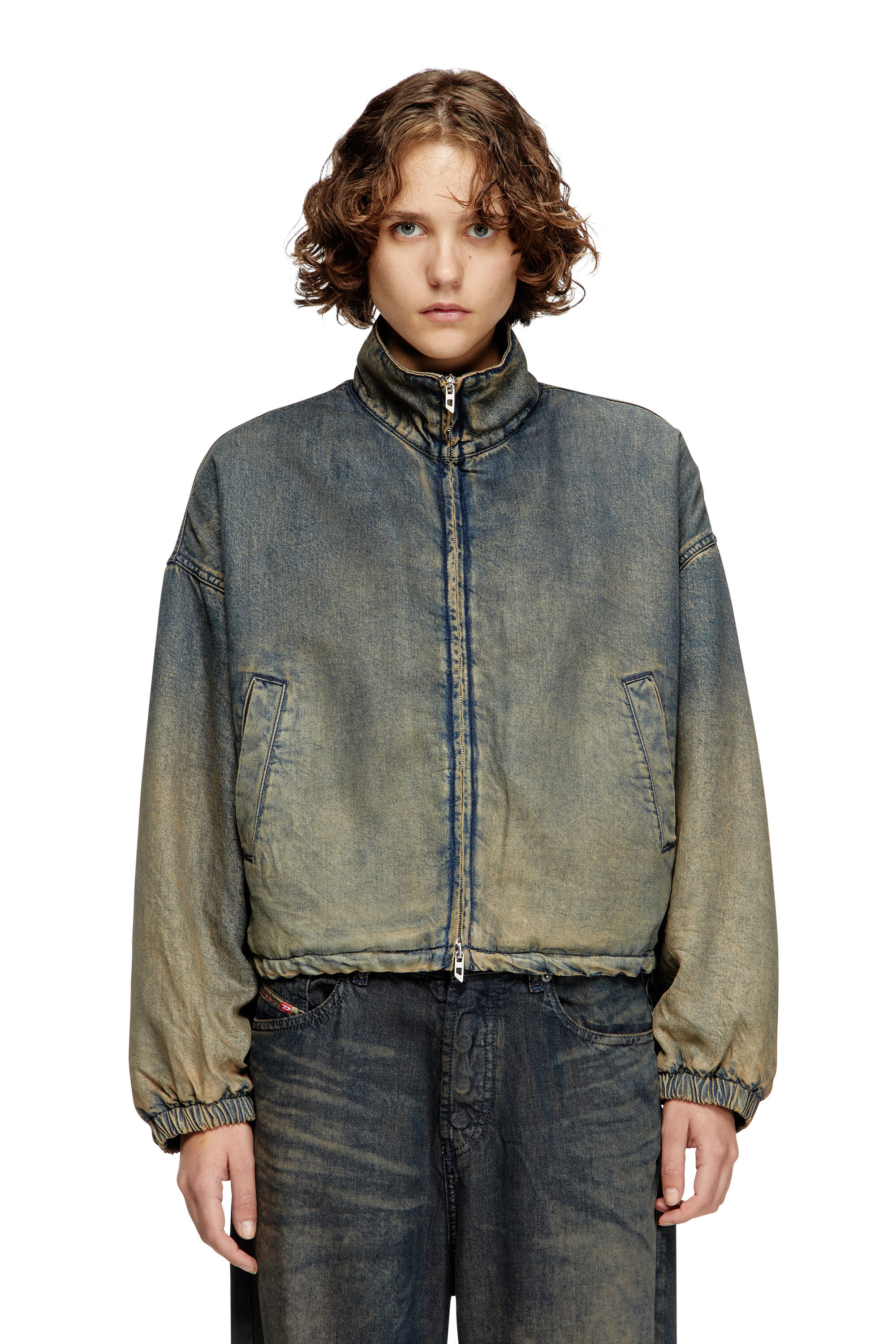 Diesel - DE-FLOWER-S, Chaqueta con cremallera de denim degradado fluido Mujer in Azul marino - 3