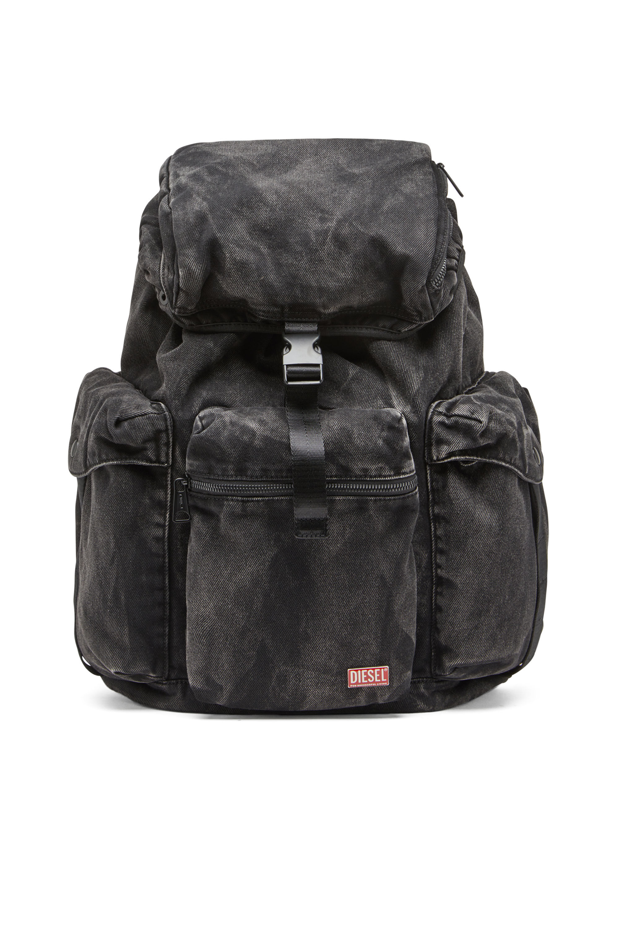 Diesel - UTLT BACKPACK, Utlt Backpack-Mochila utility de denim con efecto nublado Hombre in Negro - 1