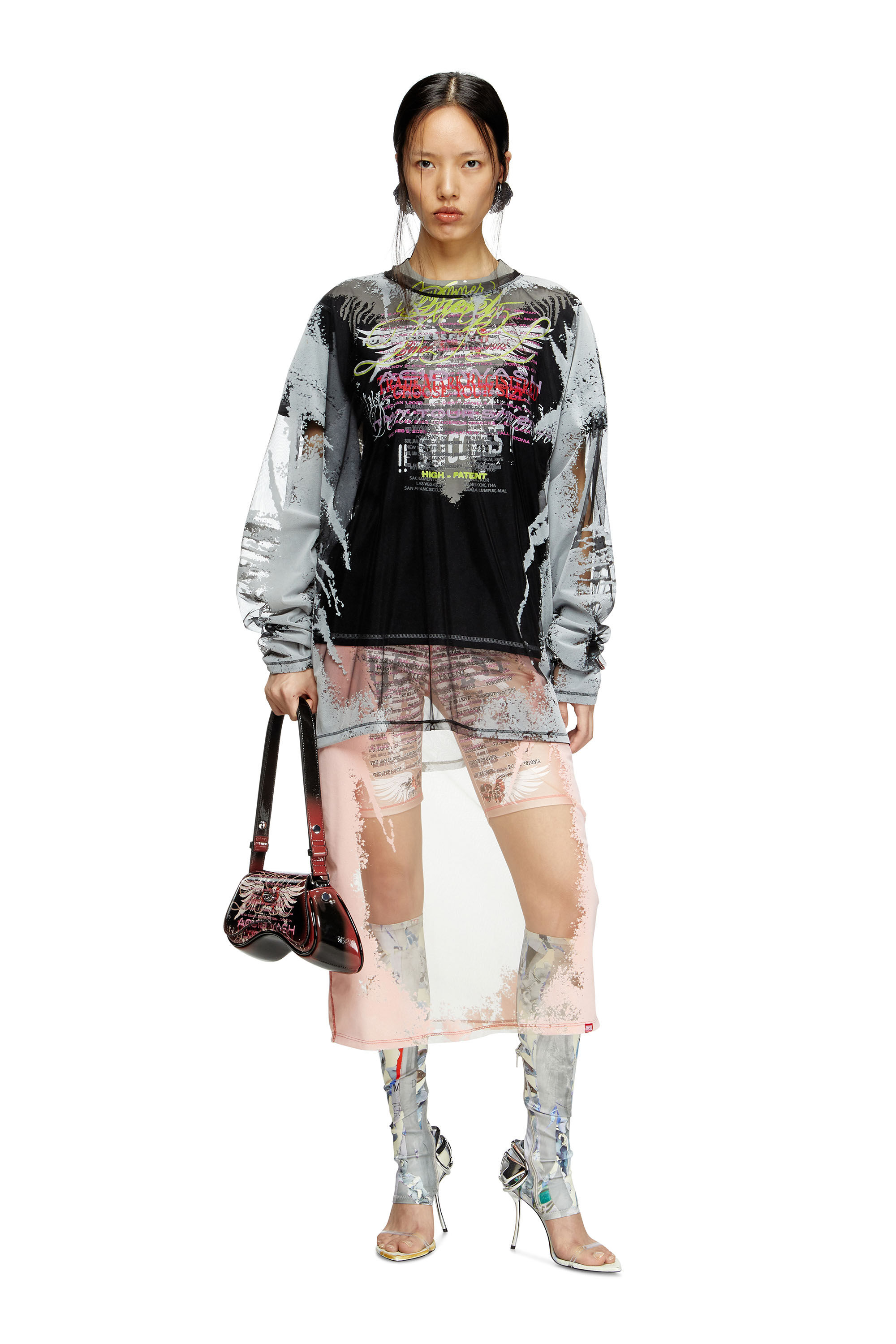 Diesel - T-NORMAC-1, Camiseta de cuello redondo con estampado de letras de canciones Mujer in Negro - 1