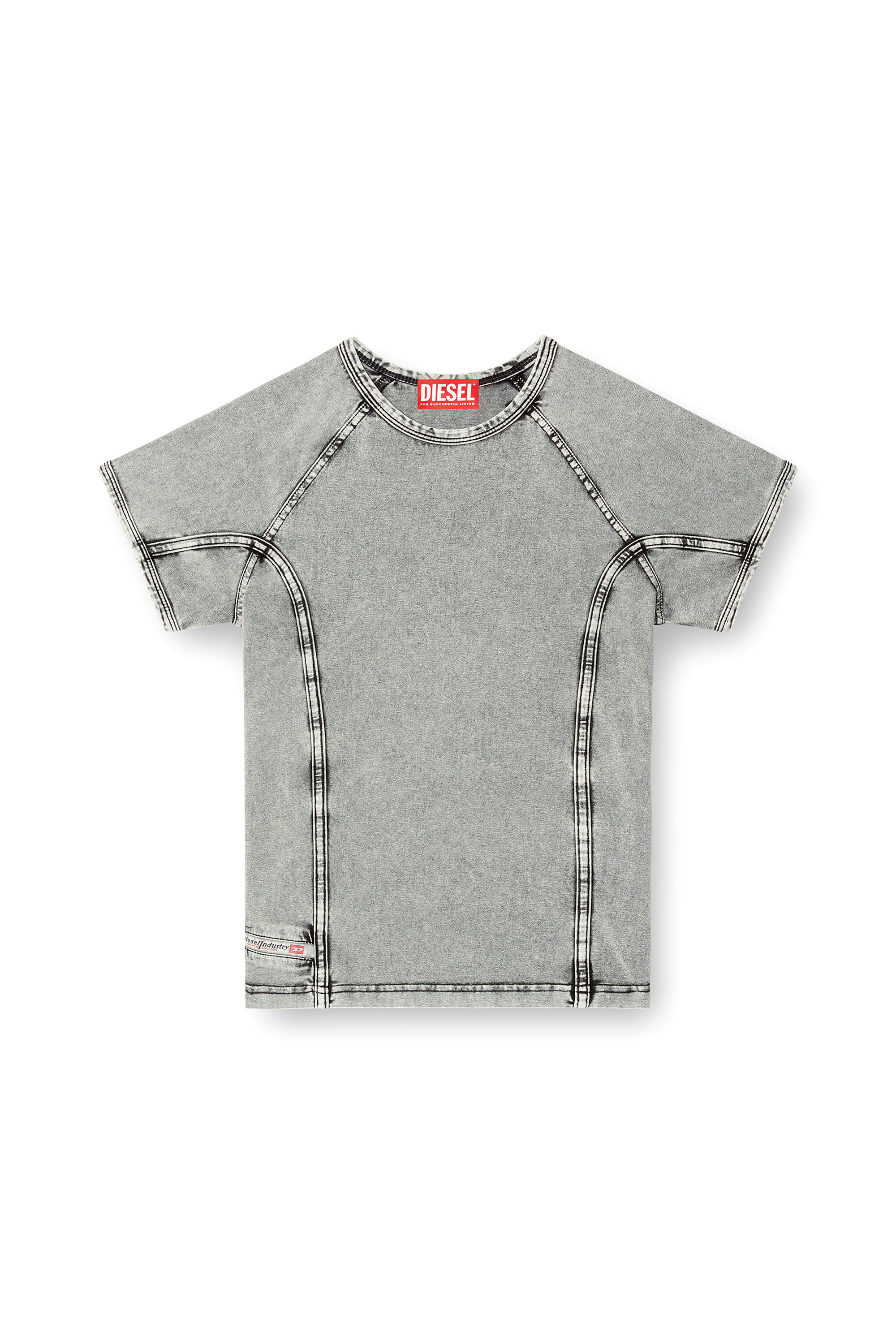 Diesel - T-LYNNE, Top con efecto denim en jersey elástico Mujer in Gris - 2