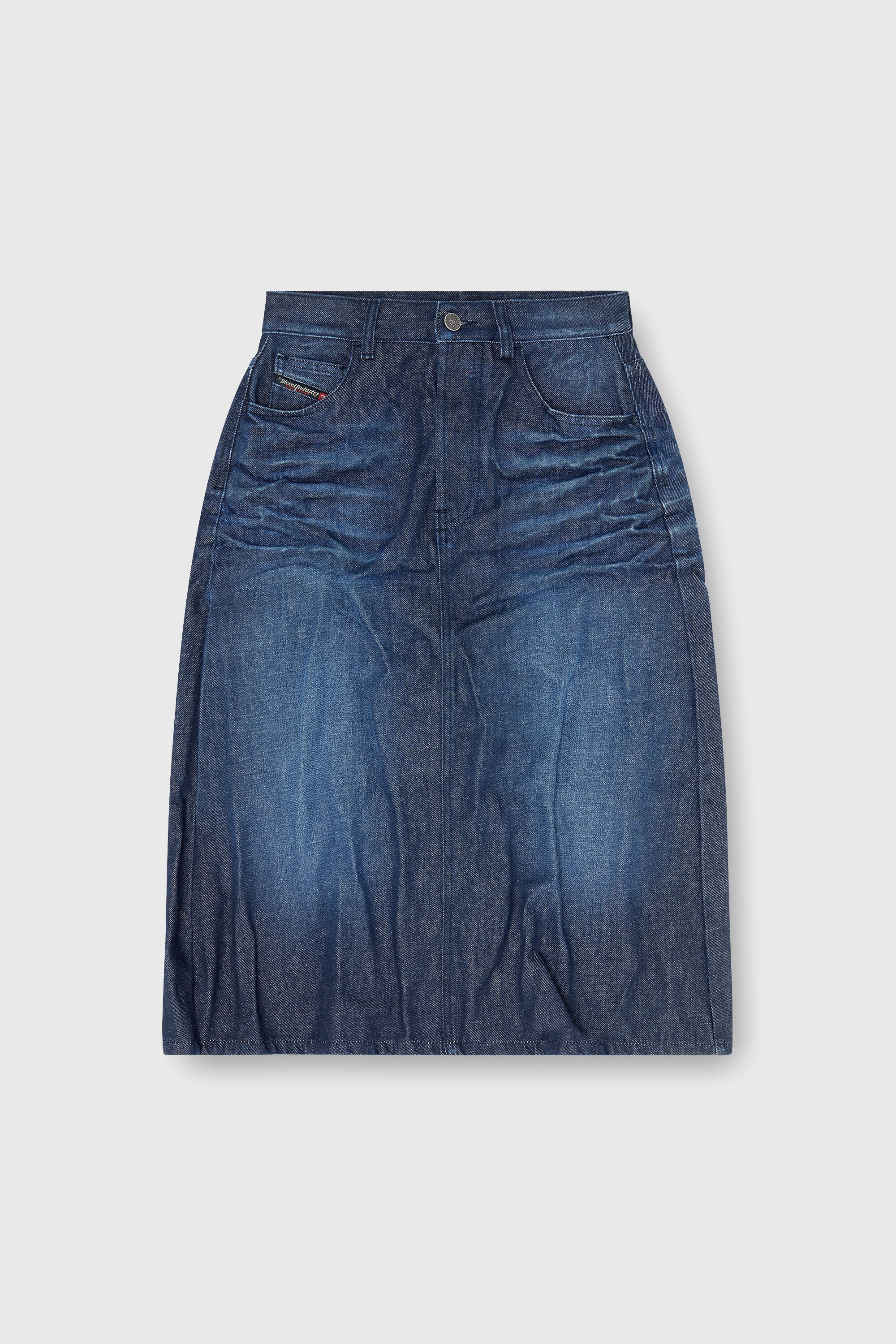Diesel - DE-IRTI-FSJ, Falda midi de denim arrugado Mujer in Azul marino - 2