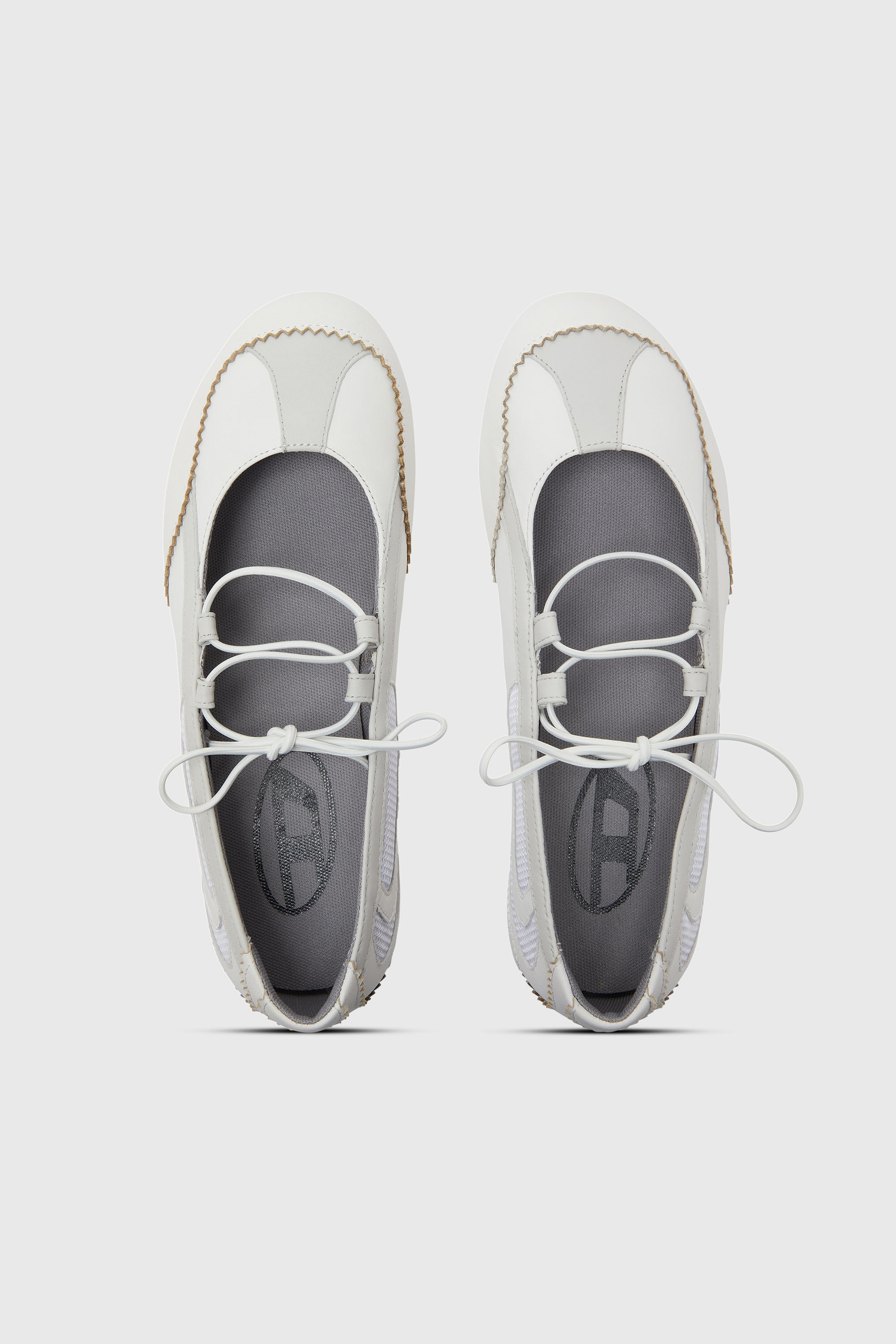 Diesel - D-MILE BALLERINA LACE UP W, D-Mile-Bailarinas con cordones de cuero y malla Mujer in Blanco - 4