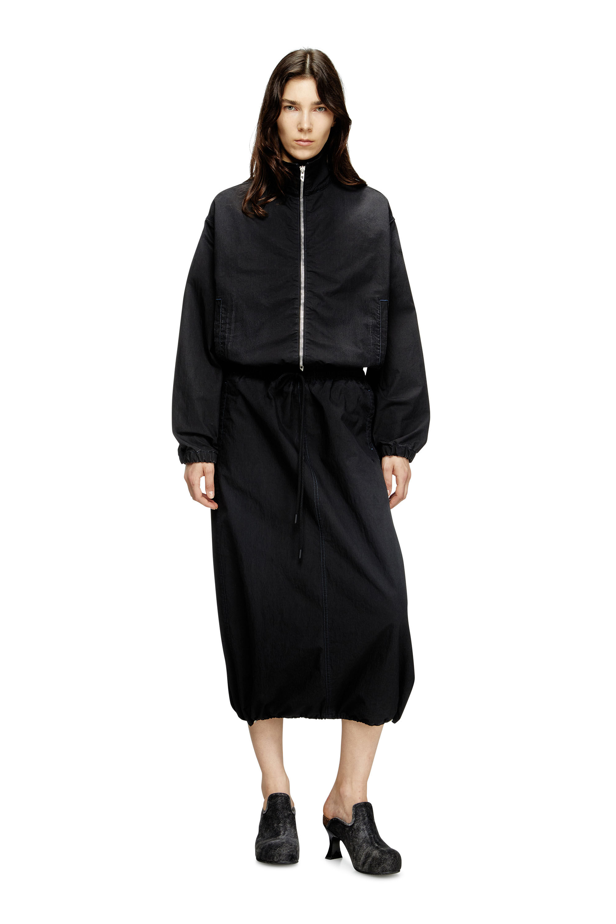 Diesel - DE-OREN-C JOGG, Falda midi de tejido técnico JoggJeans Mujer in Negro - 1