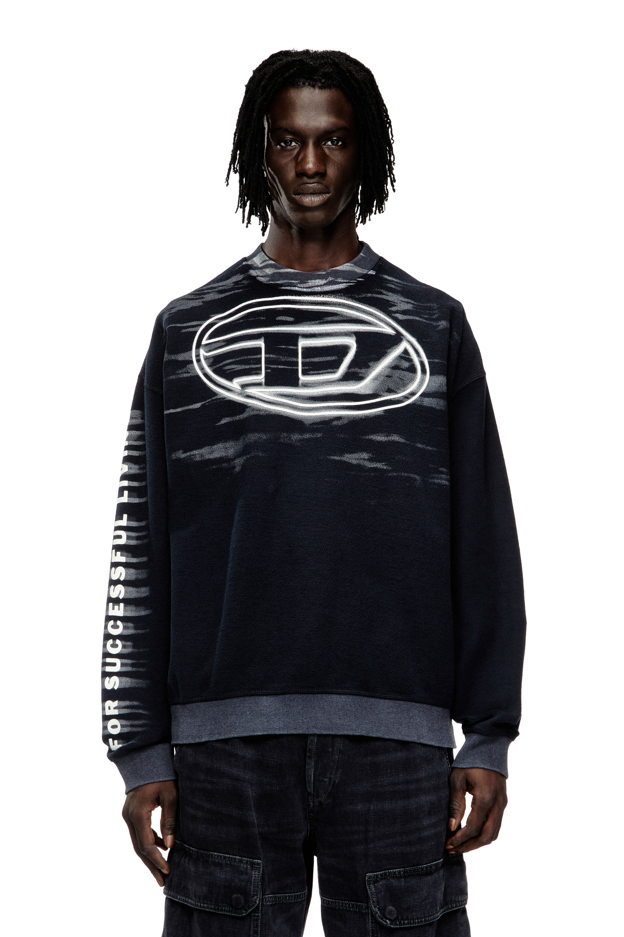 Diesel - S-BOXT-T1, Sudadera de algodón con estampado Oval D Hombre in Azul marino - 3