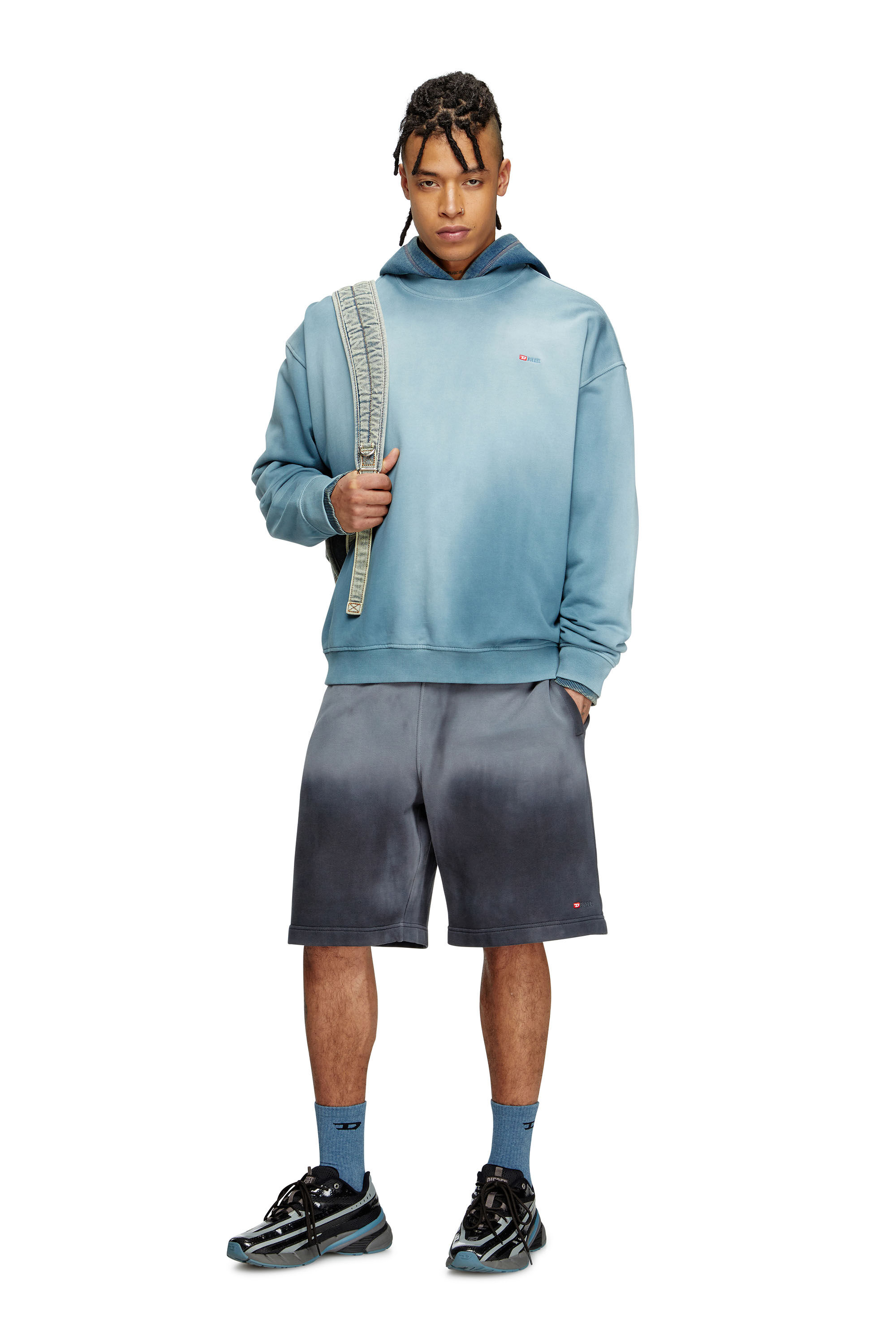 Diesel - S-BOXT-R4, Sudadera desteñida con micro-bordado de logotipo Hombre in Azul marino - 1