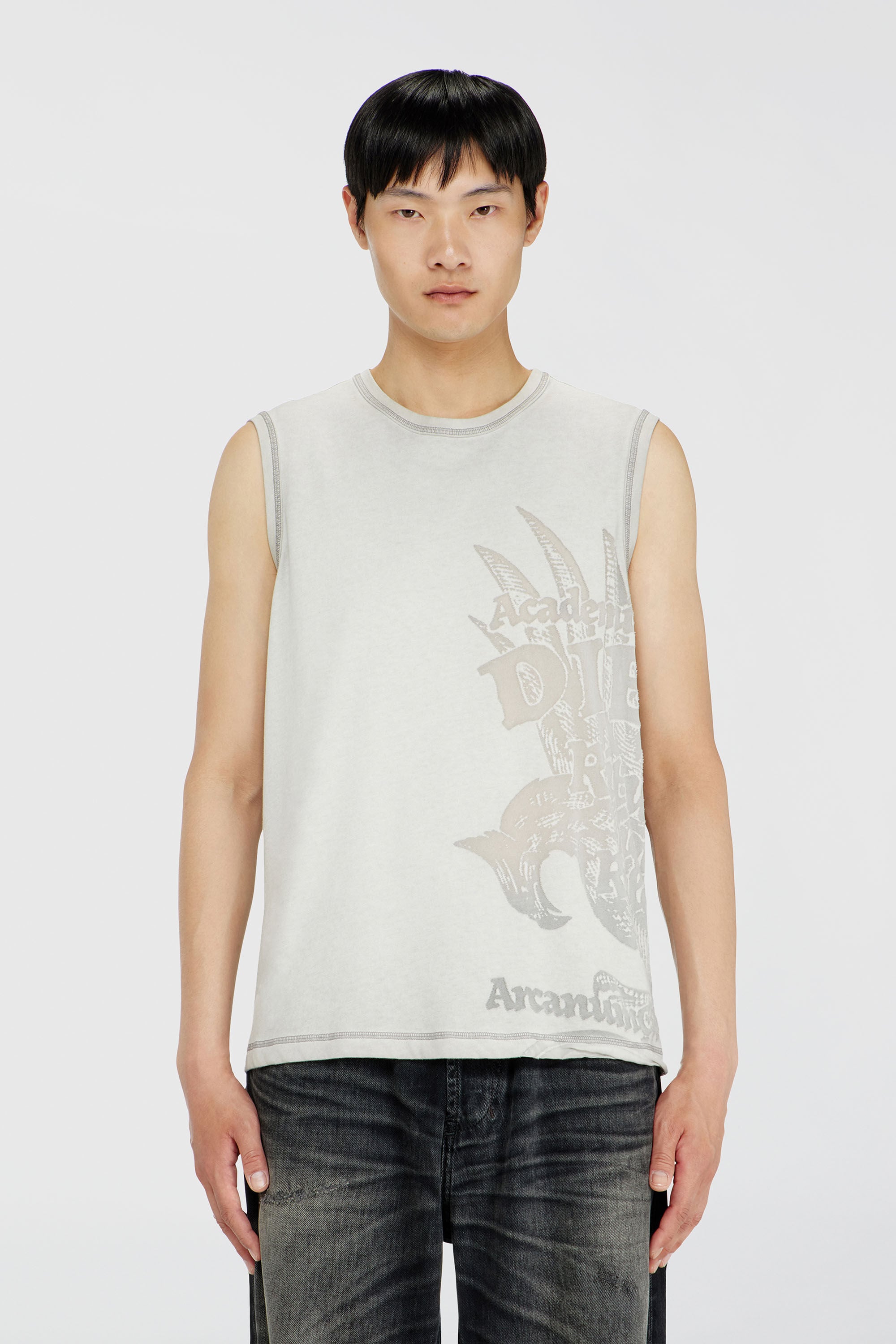 Diesel - T-RAWBISCO, Top sin mangas con gr&aacute;ficos en relieve Hombre in Gris - 3