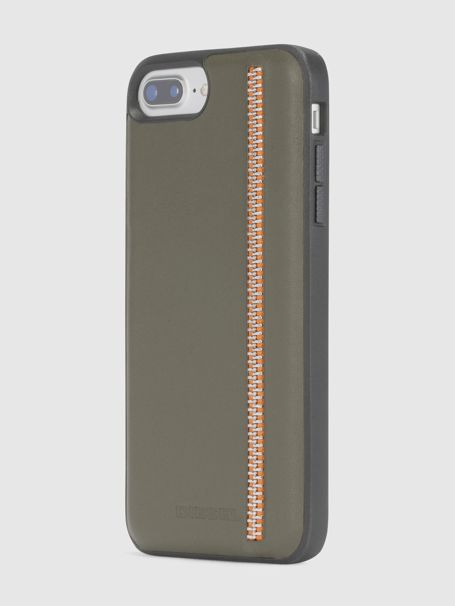 Diesel - ZIP OLIVE LEATHER IPHONE 8 PLUS/7 PLUS/6s PLUS/6 PLUS CASE, Funda en piel verde oliva con cremallera para iPhone 8 Plus/7 Plus/6s Plus/6 Plus Unisex in Verde - 3