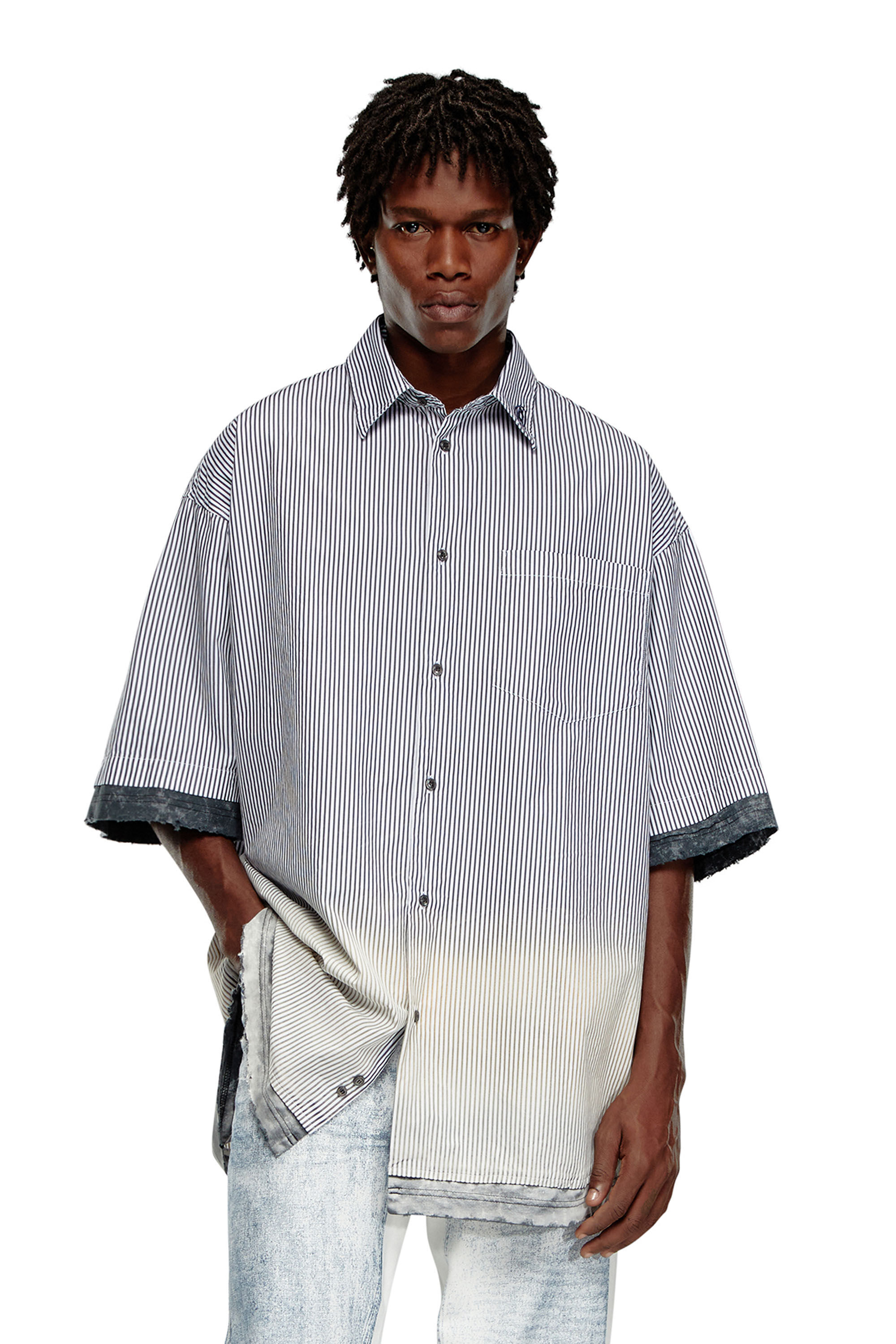 Diesel - S-TRAX, Camisa de manga corta a rayas desgastada Hombre in Multicolor - 3