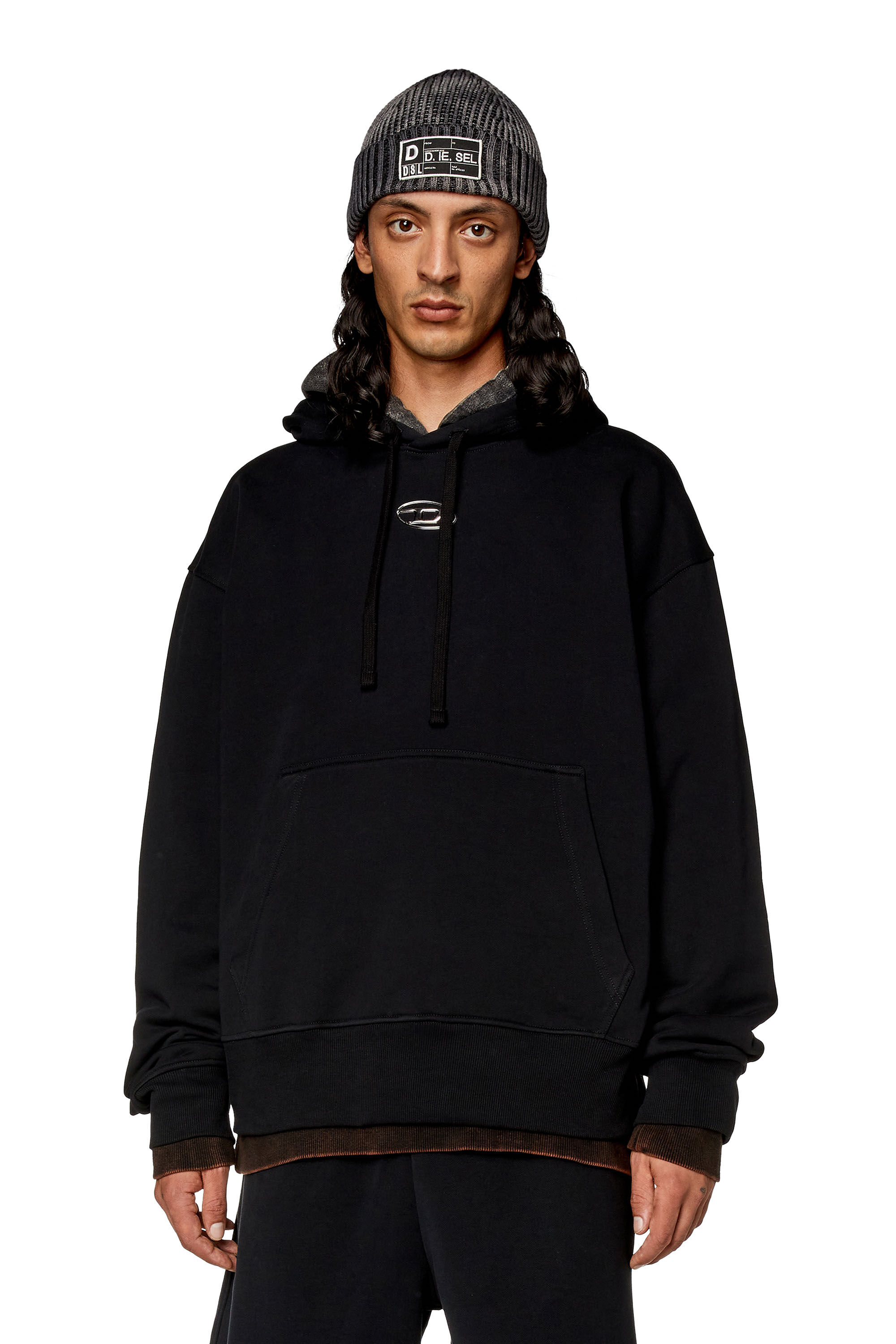 S MACS HOOD OD Hombre sudadera con capucha negra Diesel