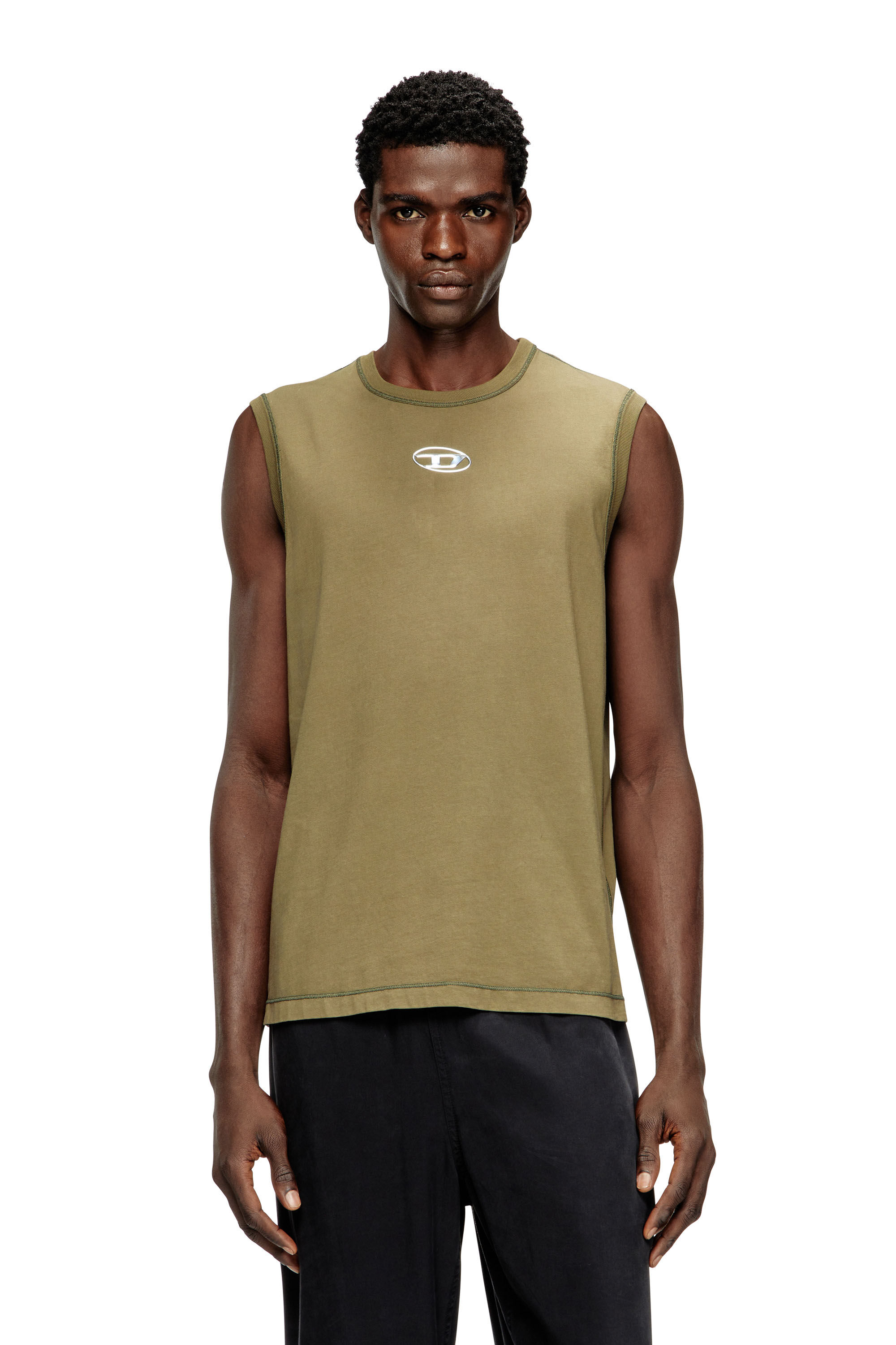 Diesel - T-BISCO-IOD, Top de algodón sin mangas con Oval D metálico Hombre in Verde - 3