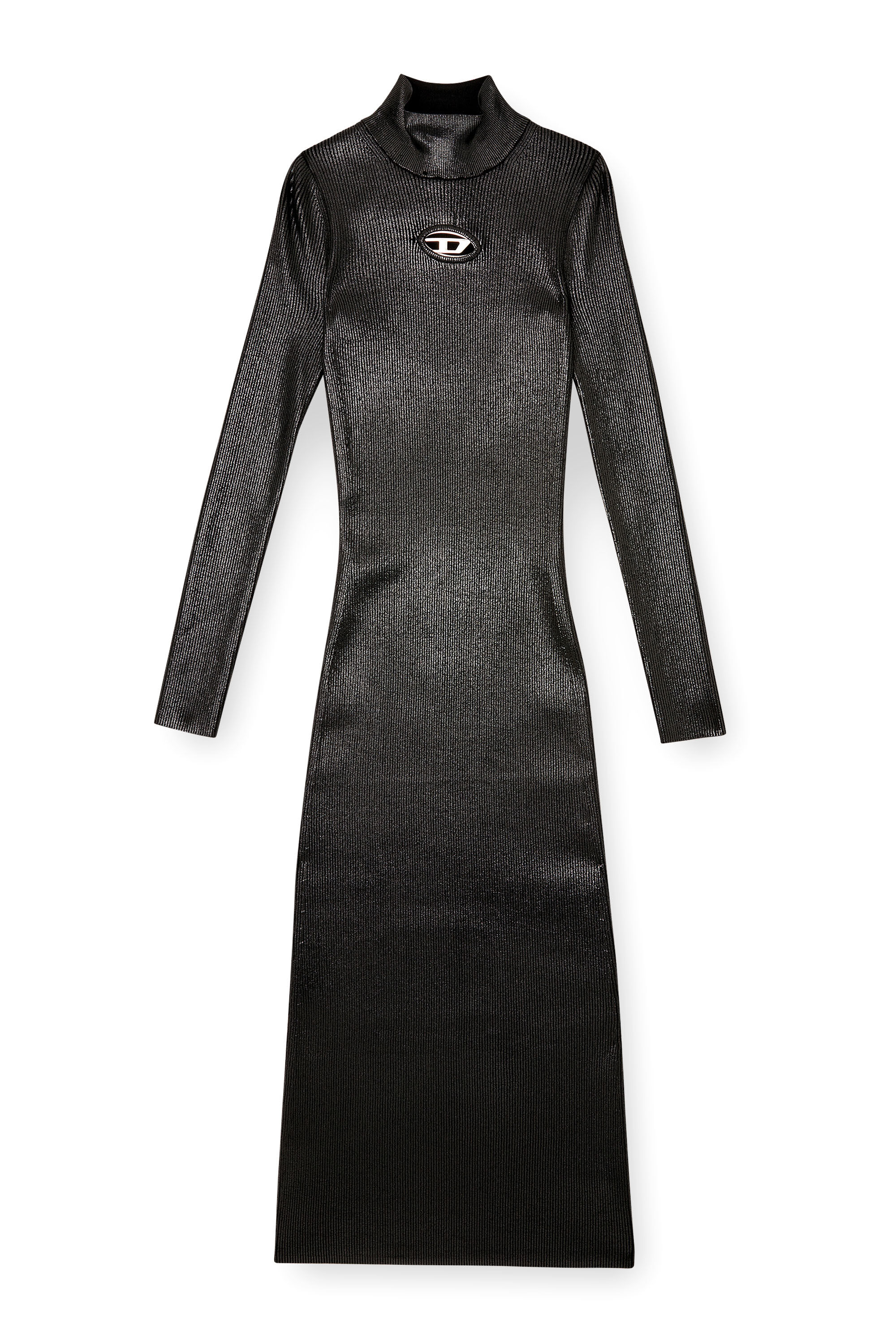 Diesel - M-ZARY-B, Vestido midi de cuello alto en tejido de punto brillante Mujer in Negro - 2