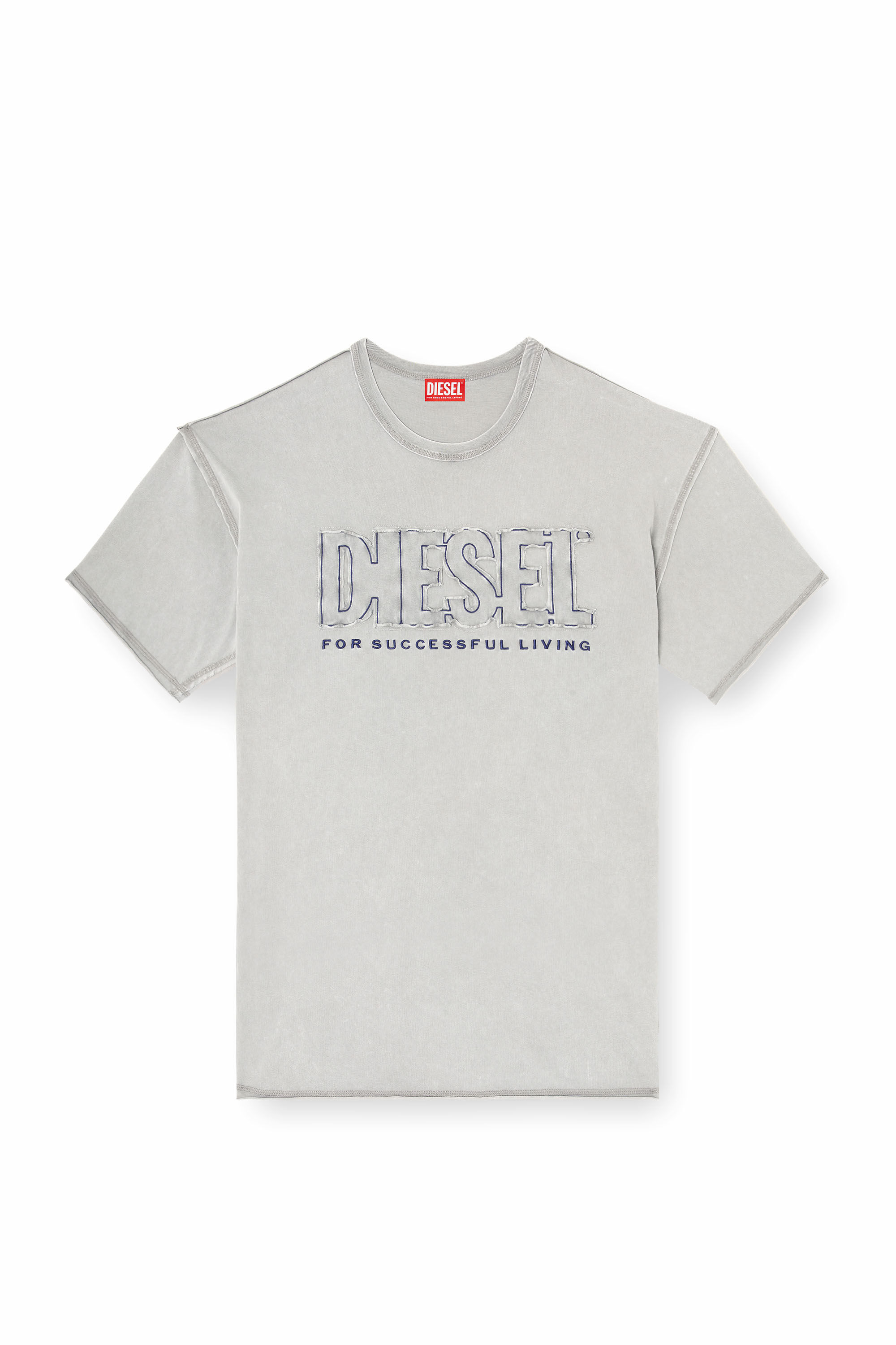 Diesel - T-RAWBOXT, Camiseta con logo aplicado y borde sin rematar Hombre in Gris - 2