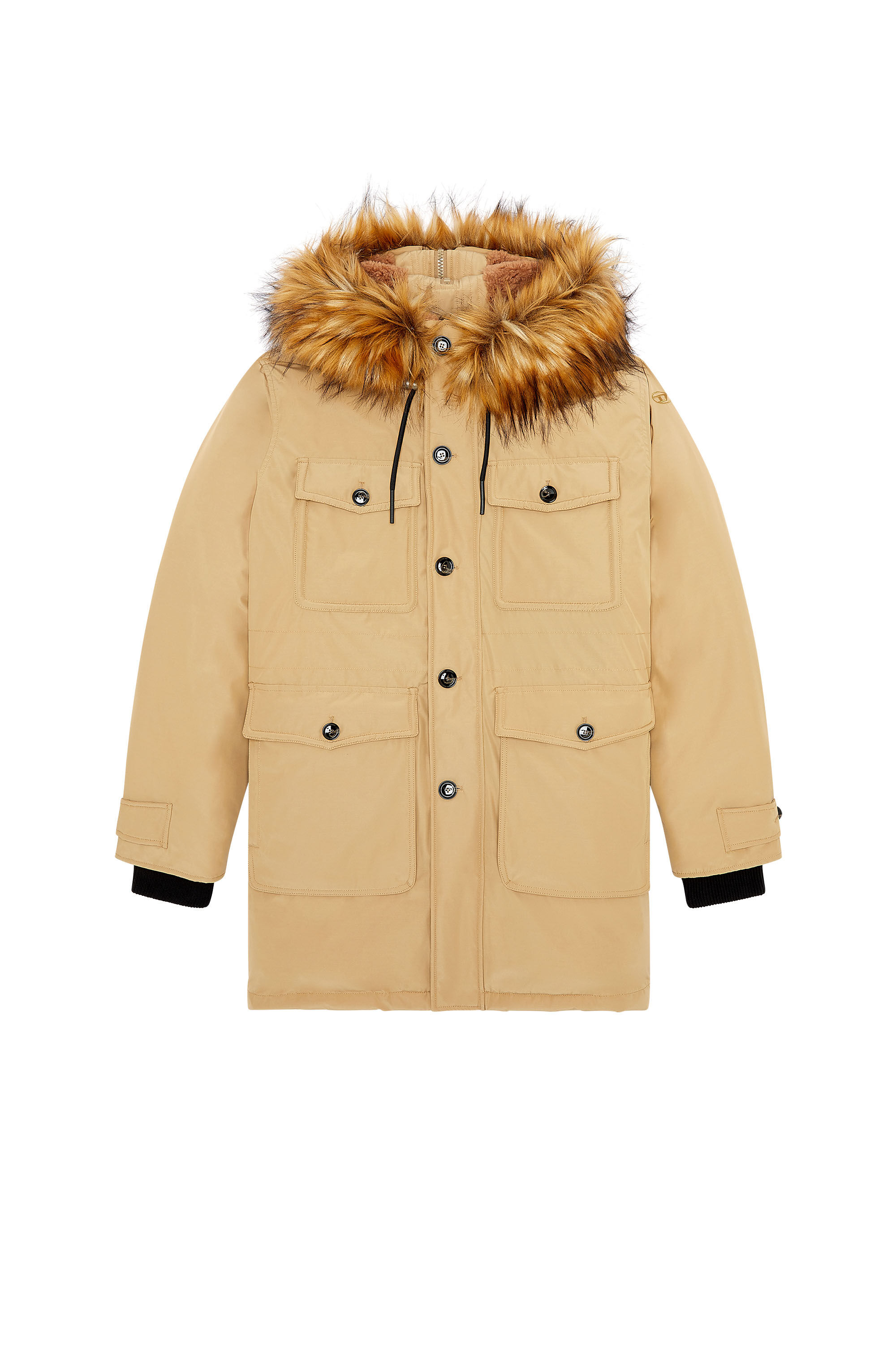 Diesel - W-JORGY, Parka acolchada con ribete mullido en la capucha Hombre in Marrón - 2