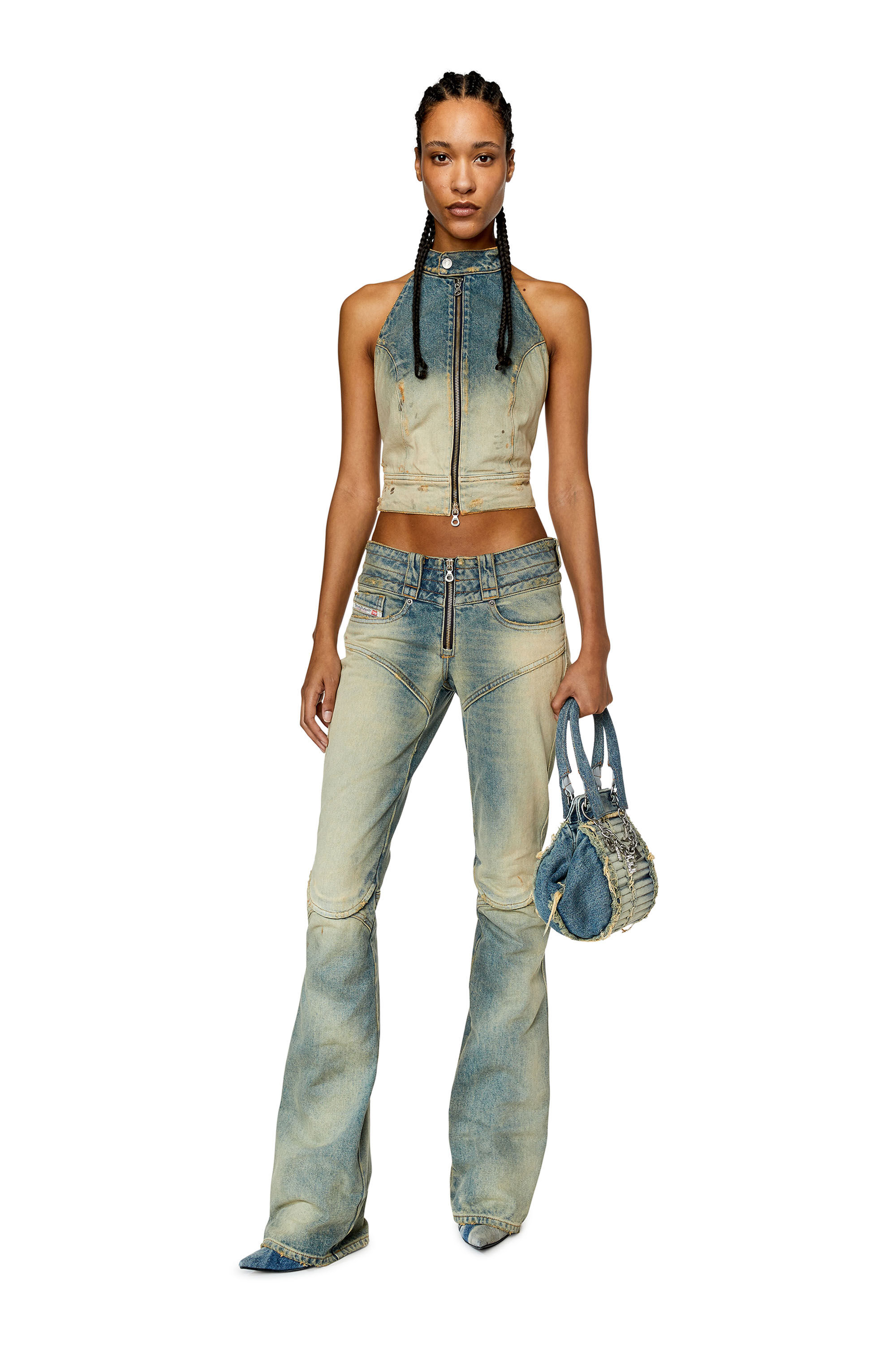 Diesel - DE-BIK-FSC, Camiseta de espalda abierta de denim de encaje Mujer in Azul marino - 1