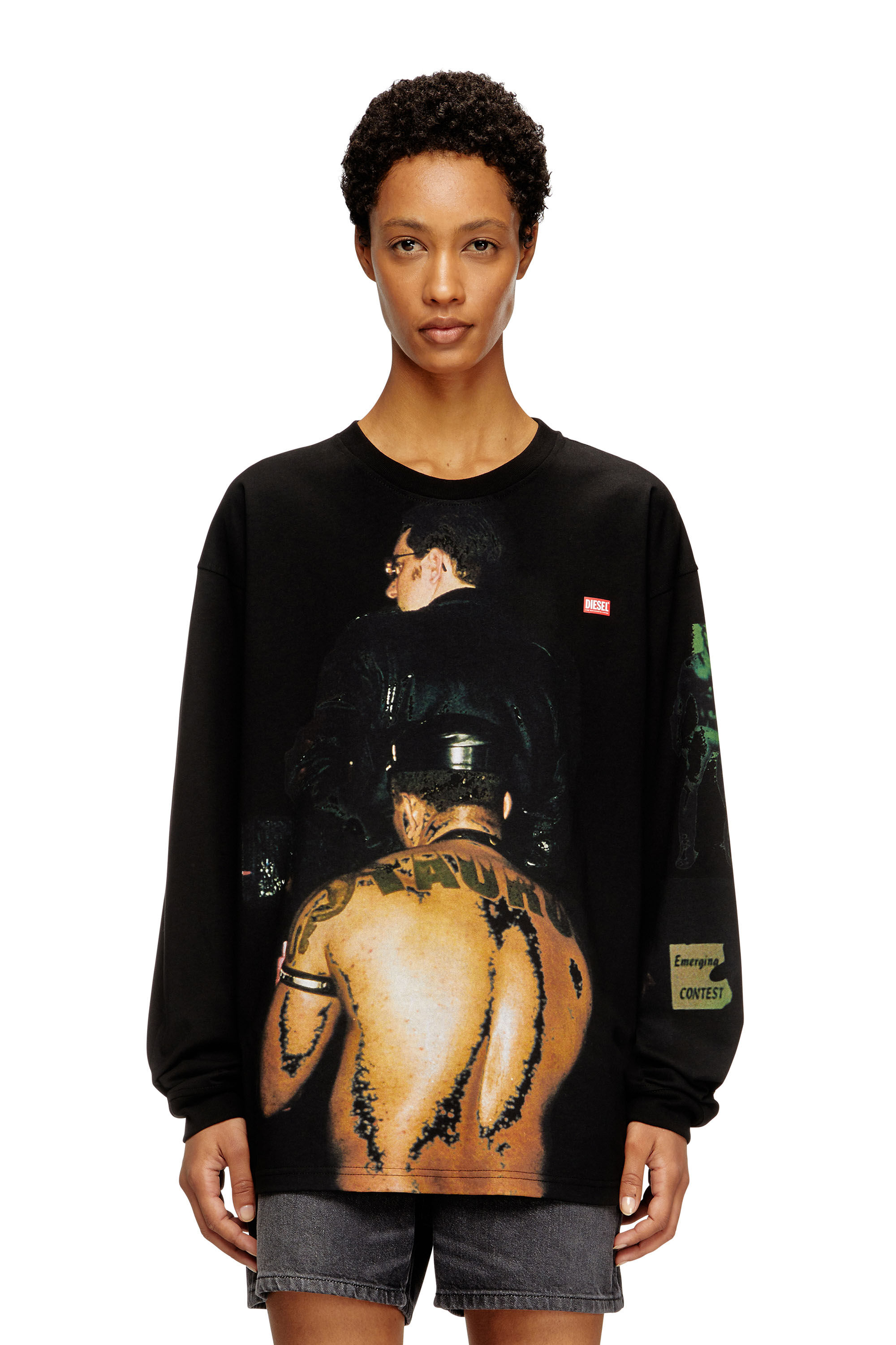 Diesel - PR-T-BOXT-LS-TOM25-1, Camiseta de manga larga con estampado gráfico Unisex in Negro - 5
