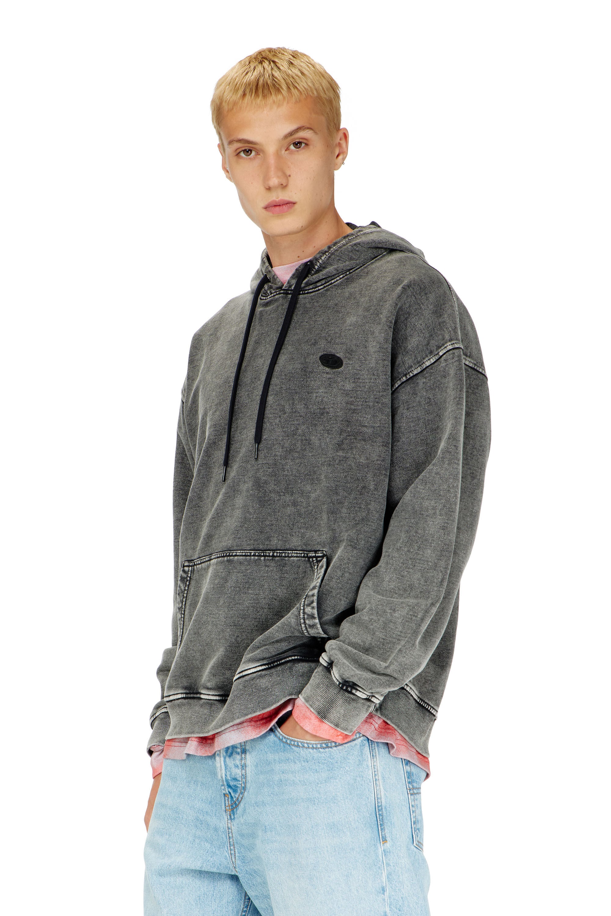 Diesel - S-BOXT-HOOD-DEN, Sudadera con parche trasero de corte bruto Hombre in Gris - 3