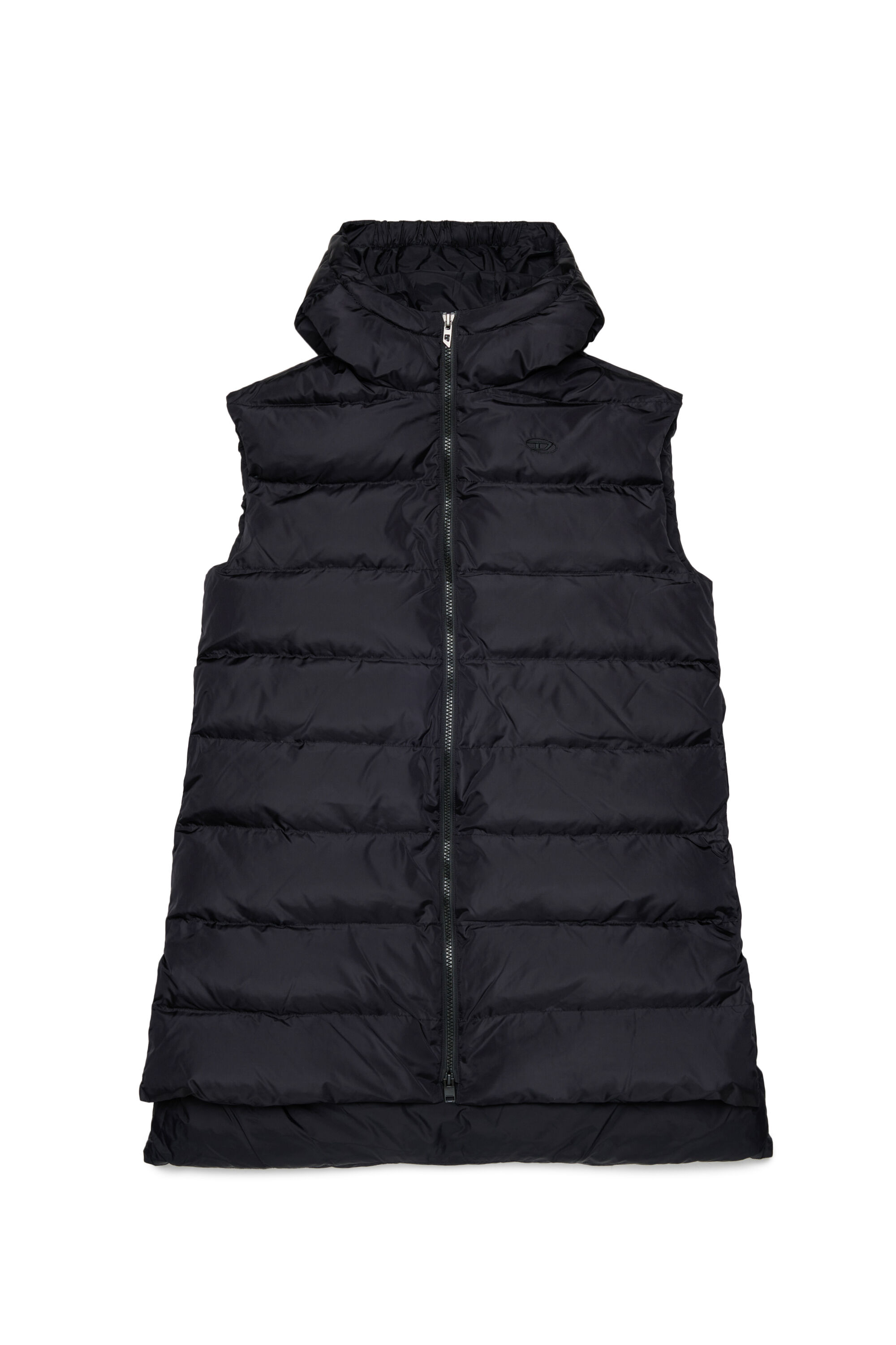 Diesel - JFENNY, Chaleco acolchado largo con capucha Mujer in Negro - 1