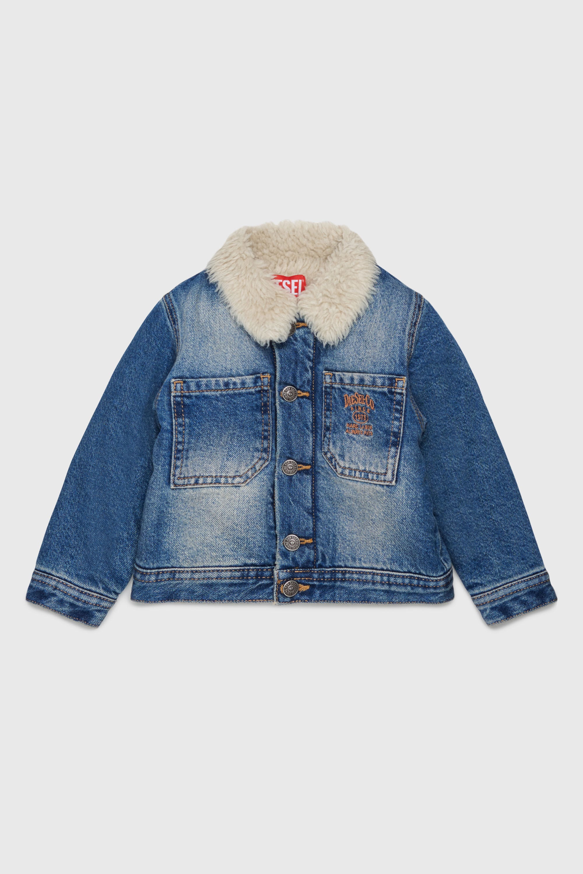 Diesel - JOMYB-FUR, Unisex's Denim jacket with soft pile collar in Medium blue - 1