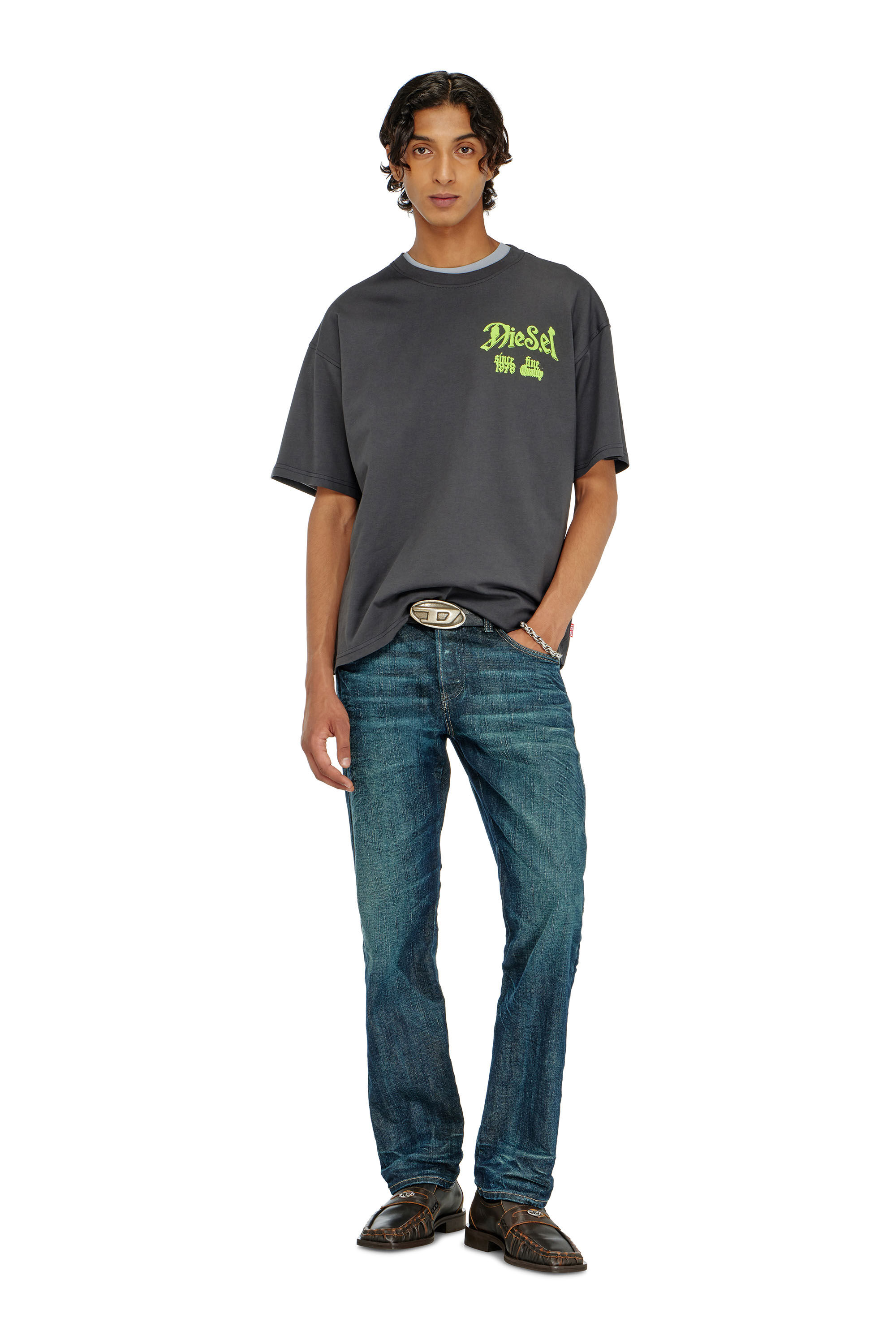 Diesel - T-BOXT-AA2, Camiseta de algod&oacute;n con gr&aacute;fico flocado Hombre in Gris - 1