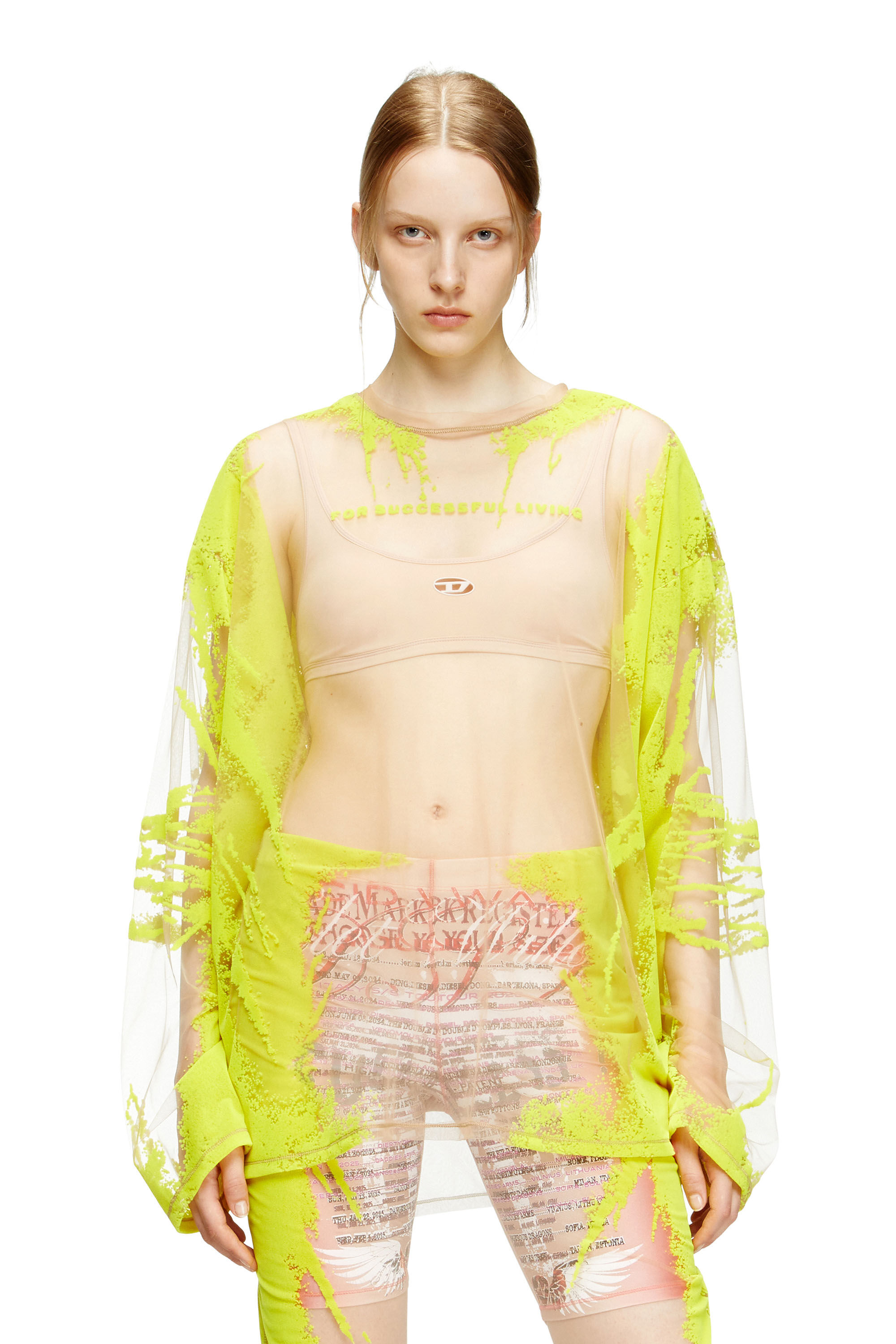 Diesel - T-HASSAN-LS-A, Camiseta de nailon con estampado de letras de canciones y manga larga Unisex in Amarillo - 5