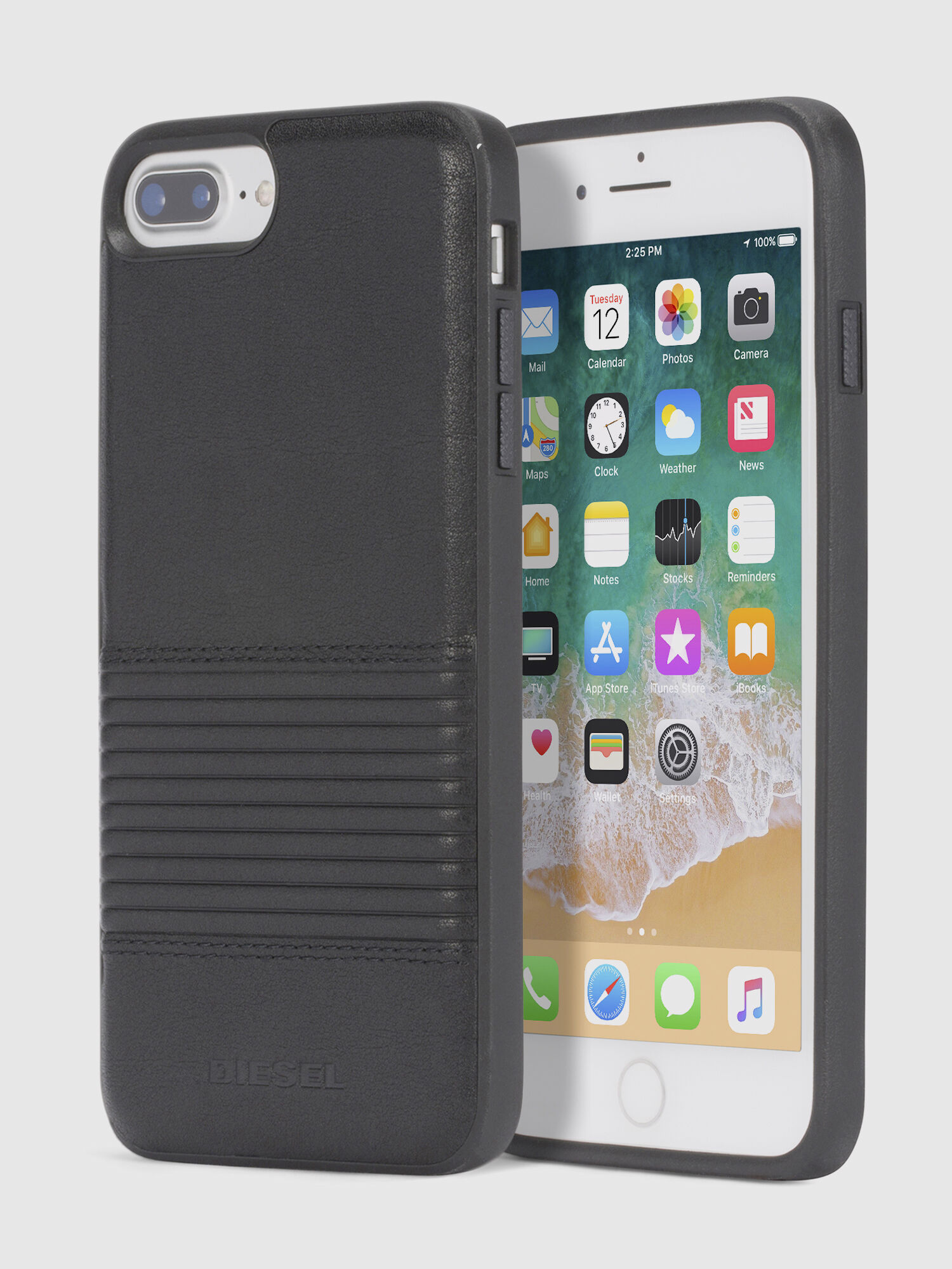 Diesel - BLACK LINED LEATHER IPHONE 8/7/6s/6 CASE, Funda en piel negra para iPhone 8/7/6s/6 Unisex in Negro - 1