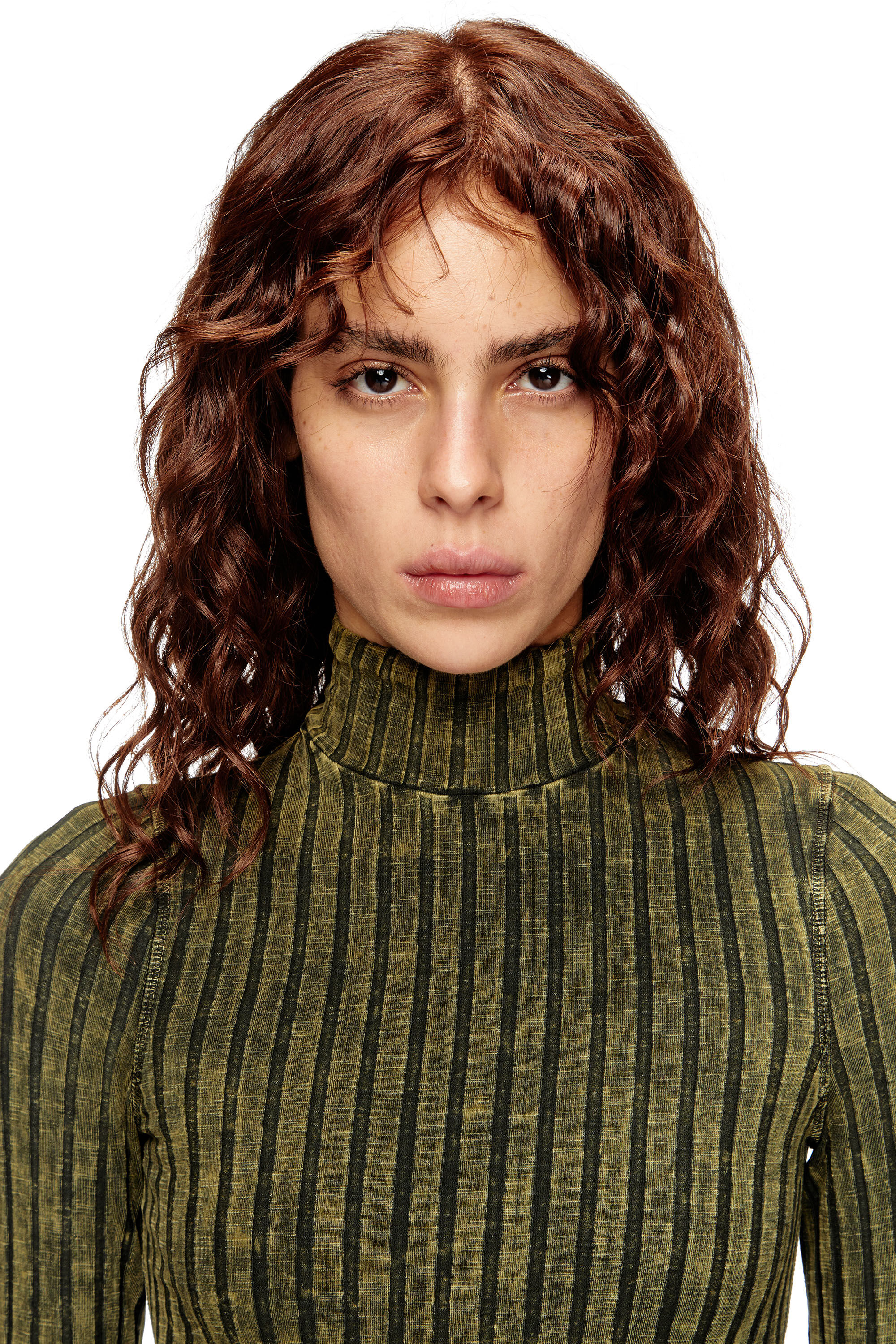 Diesel - D-WAVYA, Vestido midi en jersey de canalé ancho tratado Mujer in Verde - 5