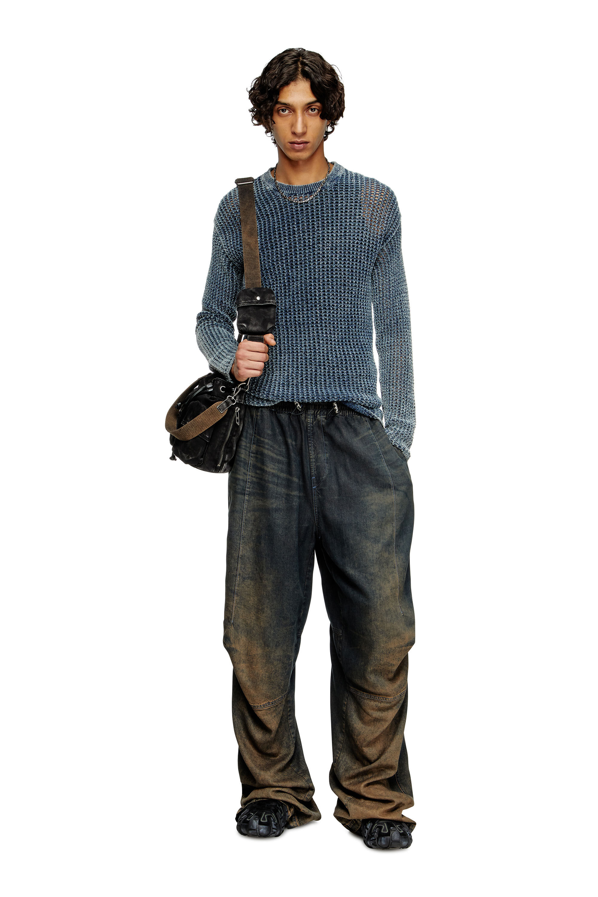 Diesel - K-REDROS, Suéter de punto de malla en hilo de denim Hombre in Azul marino - 1
