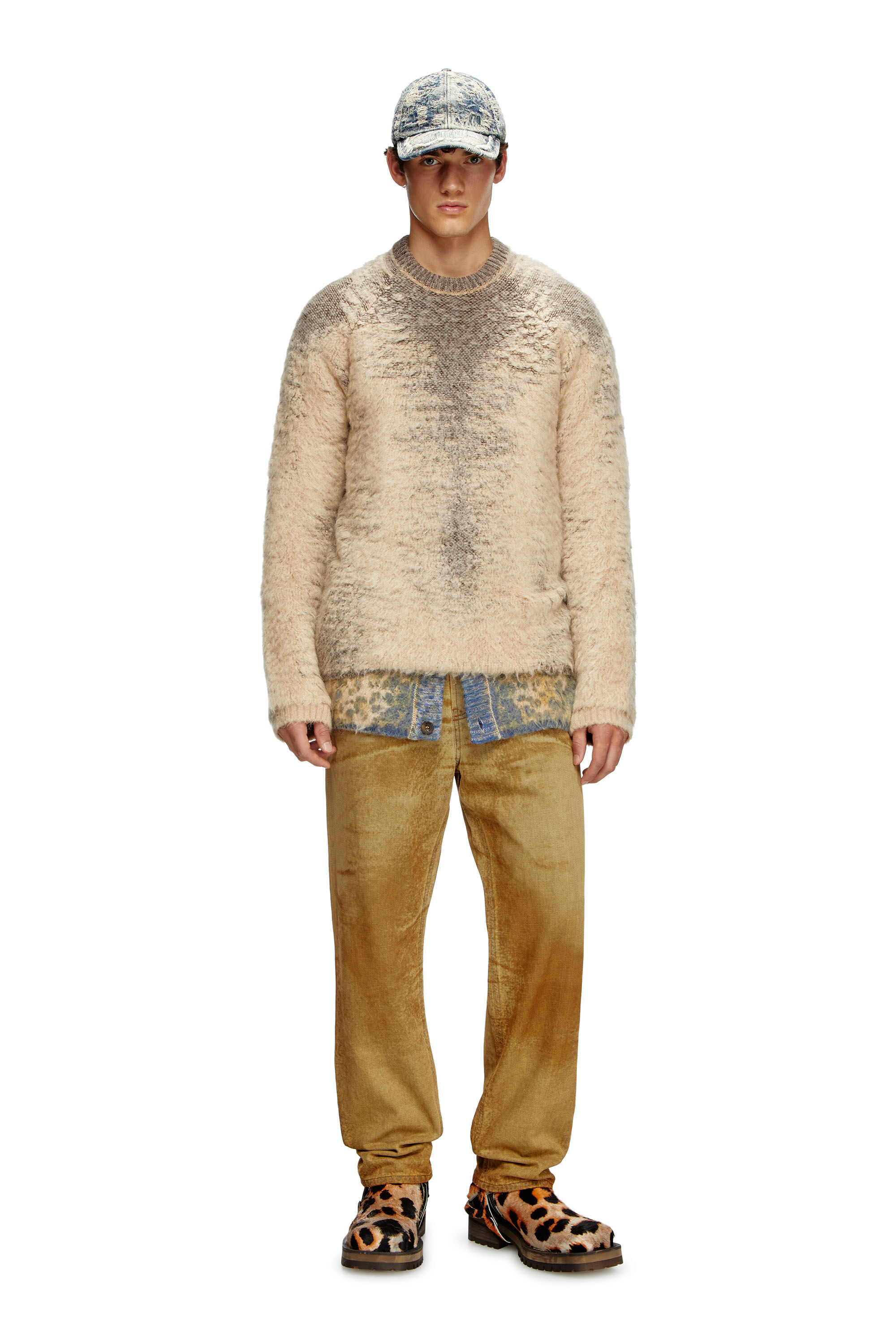 Men's Mohair-blend jumper with sweat effects | Beige | Diesel