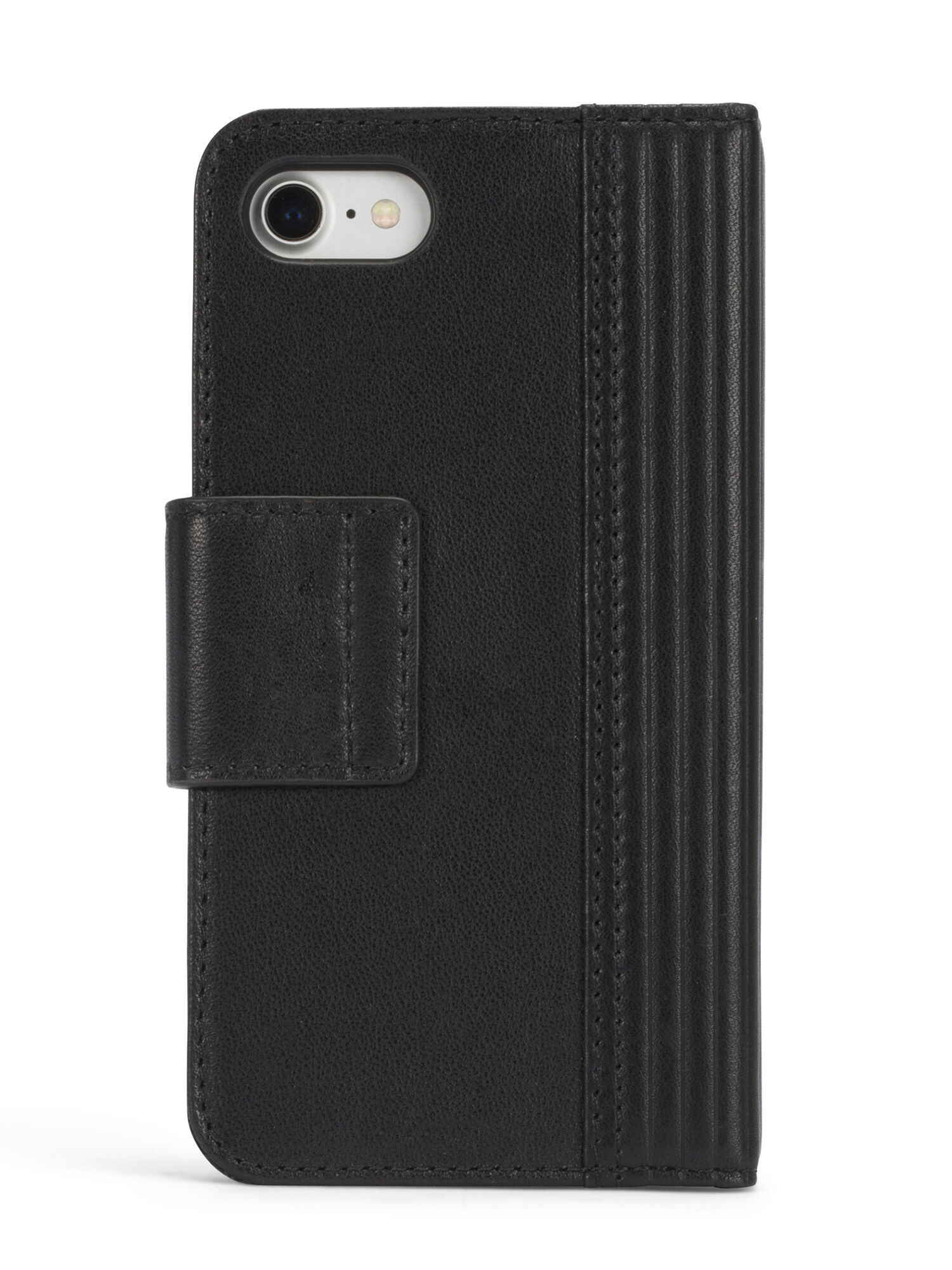 Diesel - BLACK LINED LEATHER IPHONE 8 PLUS/7 PLUS FOLIO, Funda en piel negra para iPhone 8 Plus/7 Plus Unisex in Negro - 5