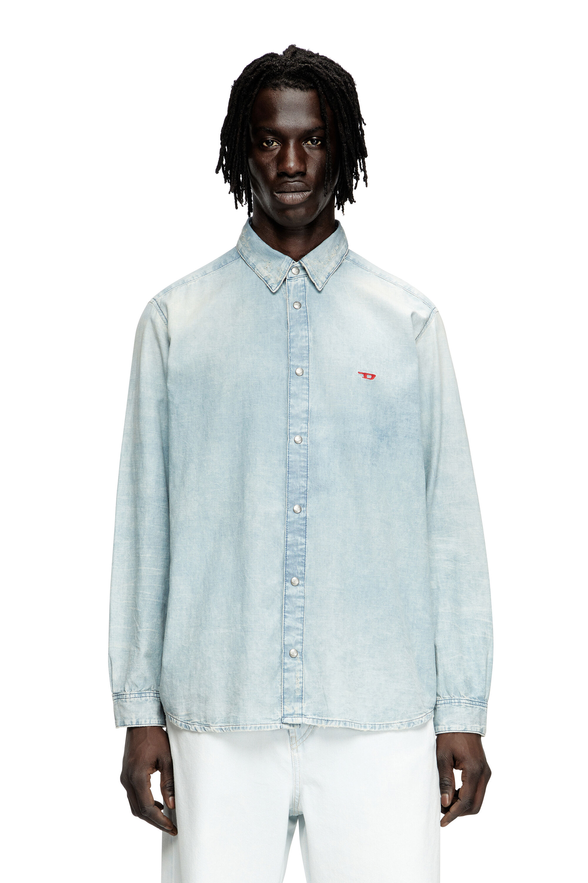 Diesel - D-SIMPLY, Camisa de denim con efecto blanqueado Hombre in Azul marino - 3