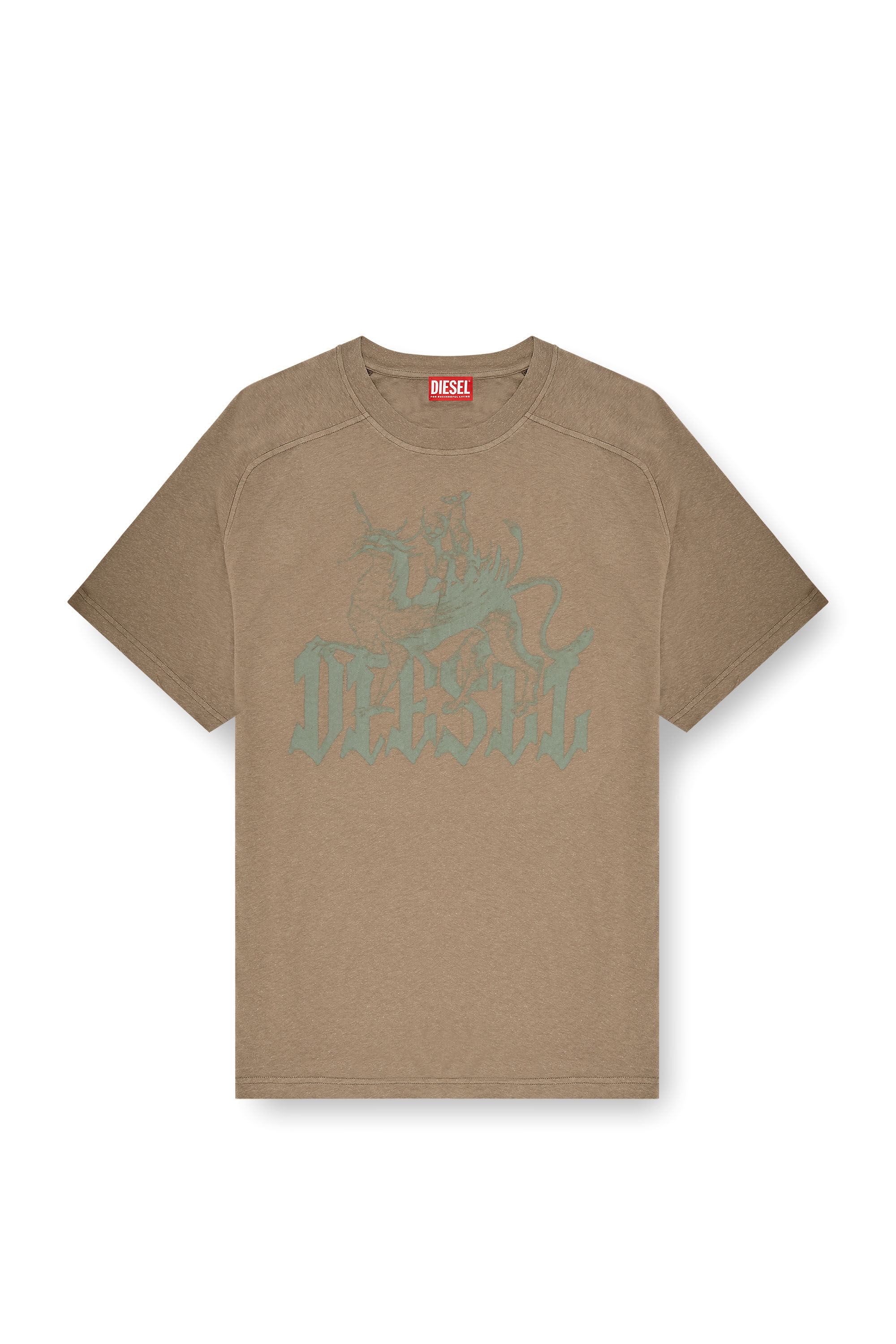 Diesel - T-JUSSI-A, Camiseta estampada de algod&oacute;n y c&aacute;&ntilde;amo Hombre in Beige - 2