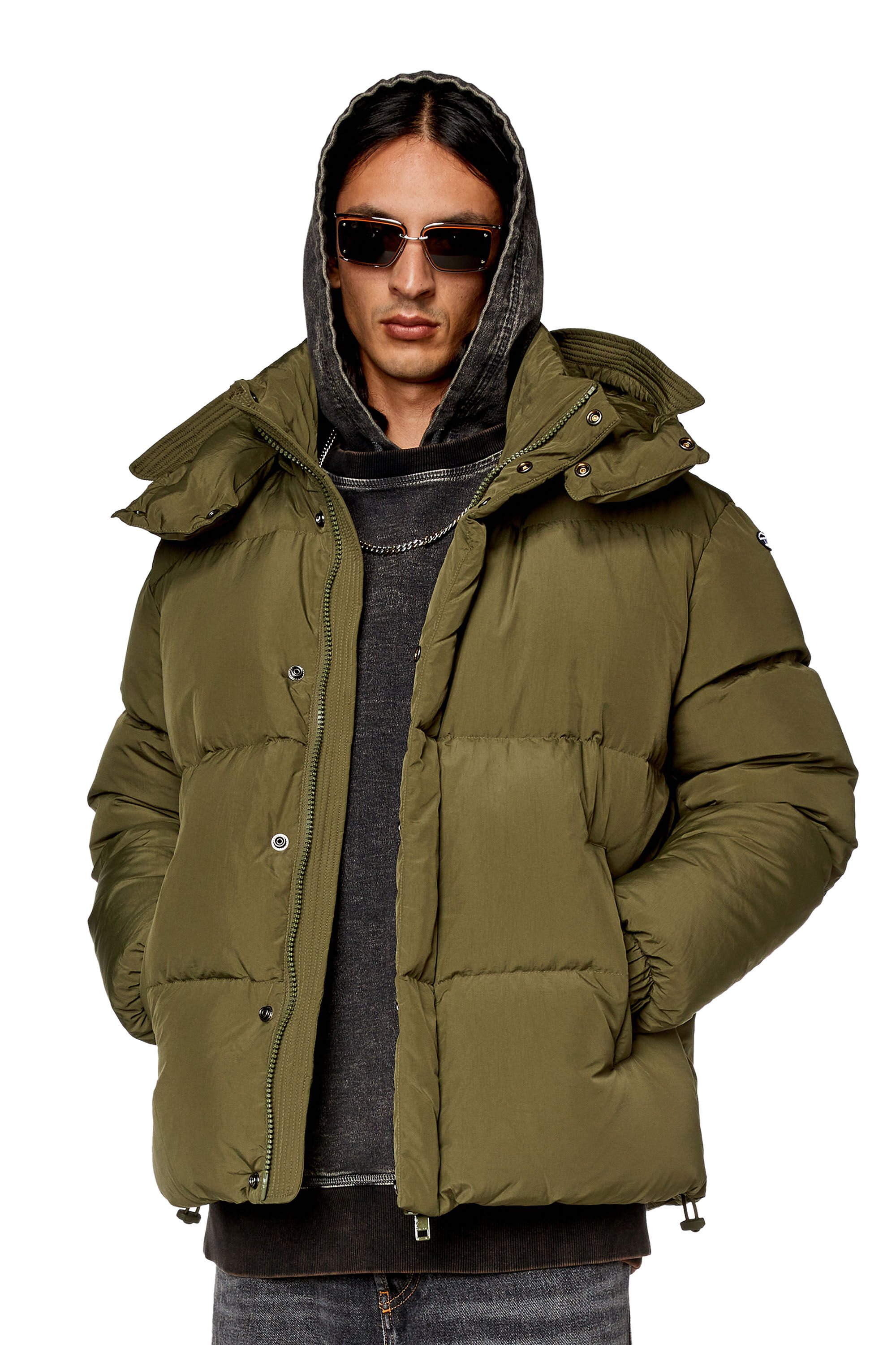 Diesel - W-ROLFYS, Chaqueta de plumón en taslan de nailon reciclado Hombre in Verde - 3